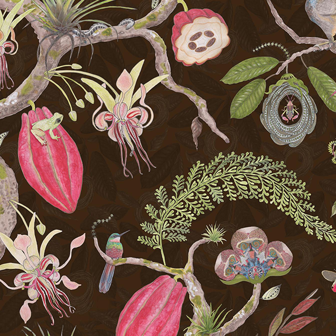 Theobroma Tree of Life Ruby on Cacao Wallpaper In New Condition For Sale In Kent, GB