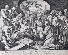 Antique Theodoor Galle Martin de Vos 17th Century engraving Jesus Raises Lazarus 