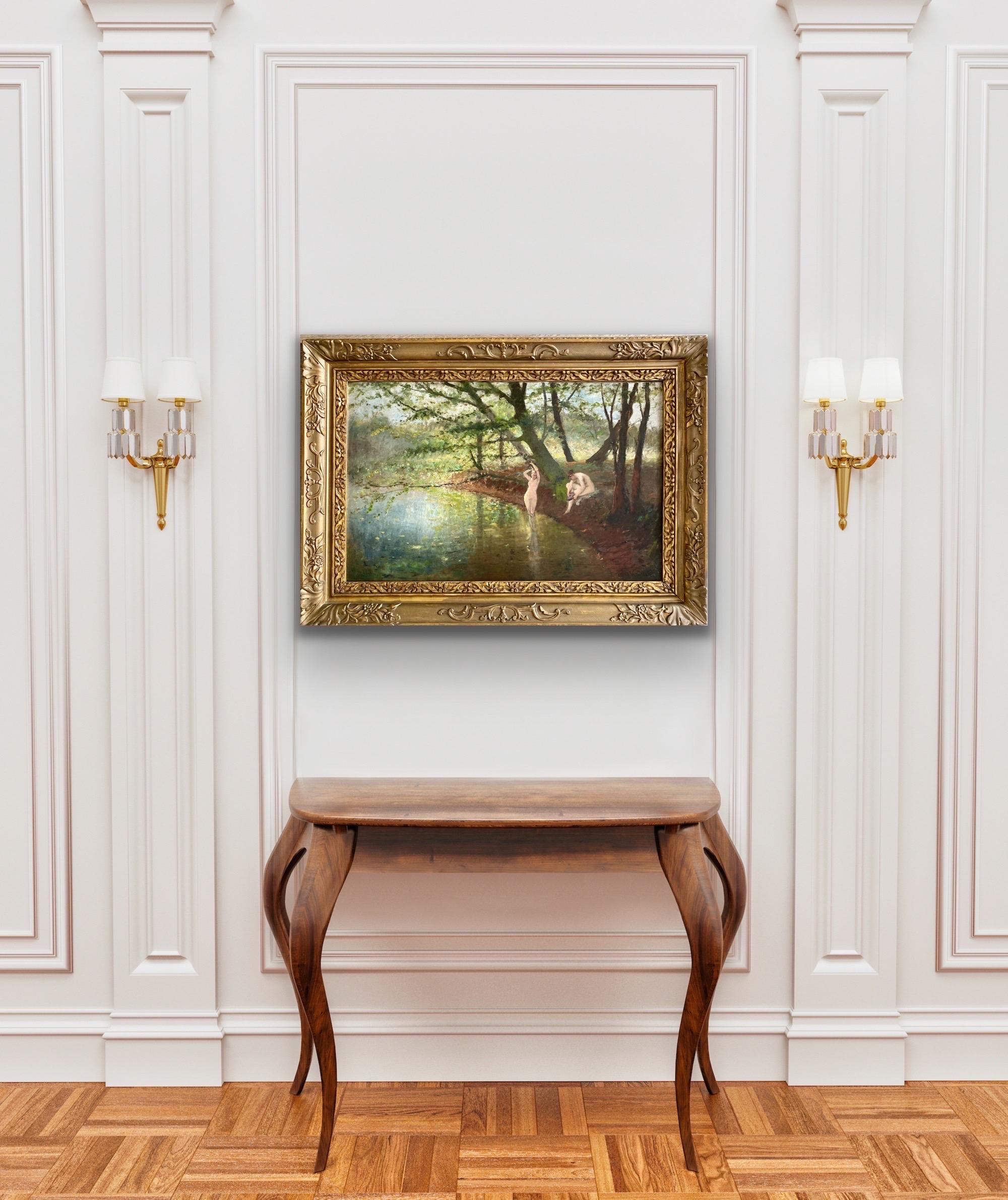 19th century impressionist painting - Les Baigneuses - Nude forest barbizon 2