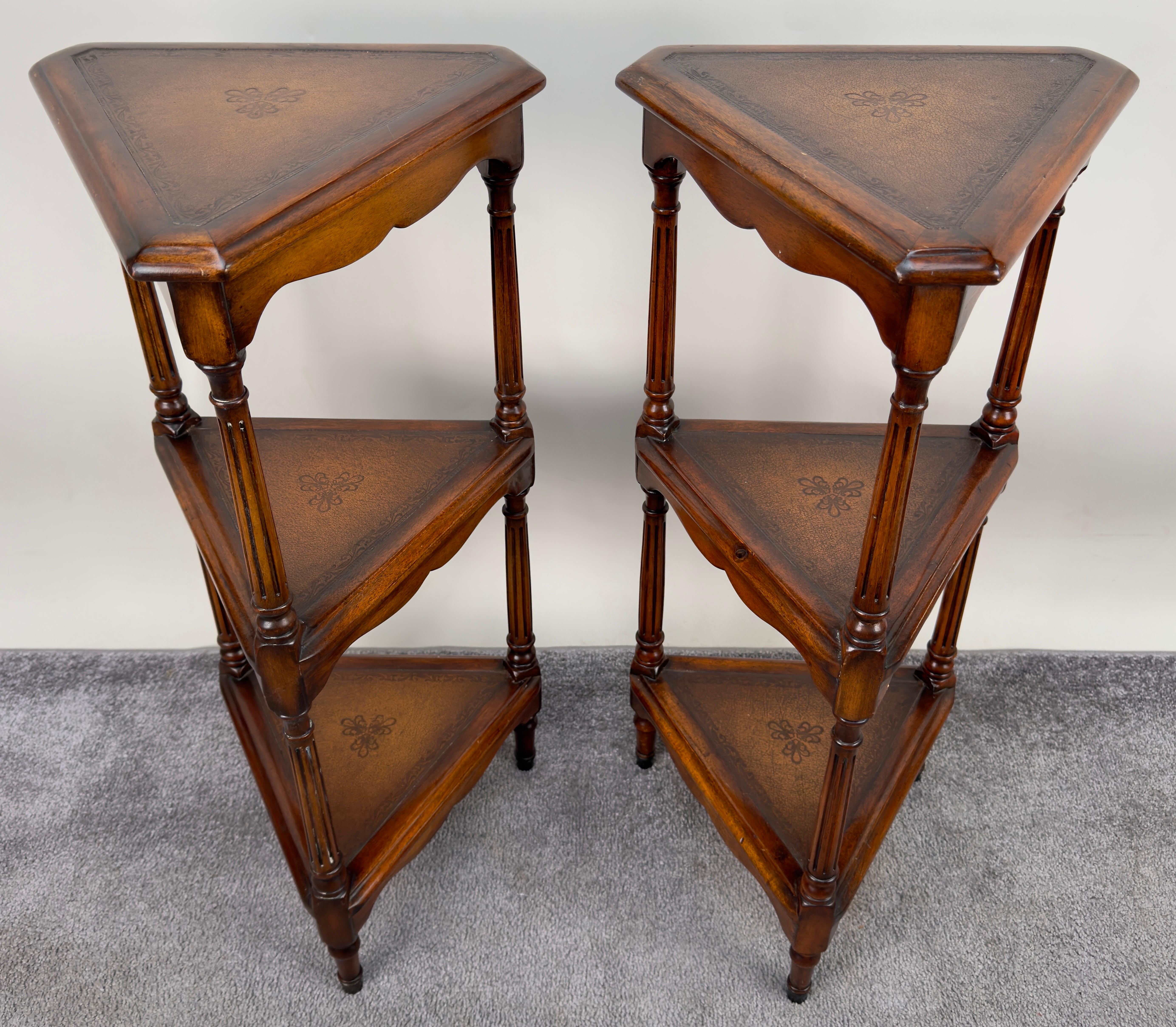 Vietnamese Theodor Alexander Hollywood Regency Style 3-Tiered Pedestal or Etagere , a Pair  For Sale