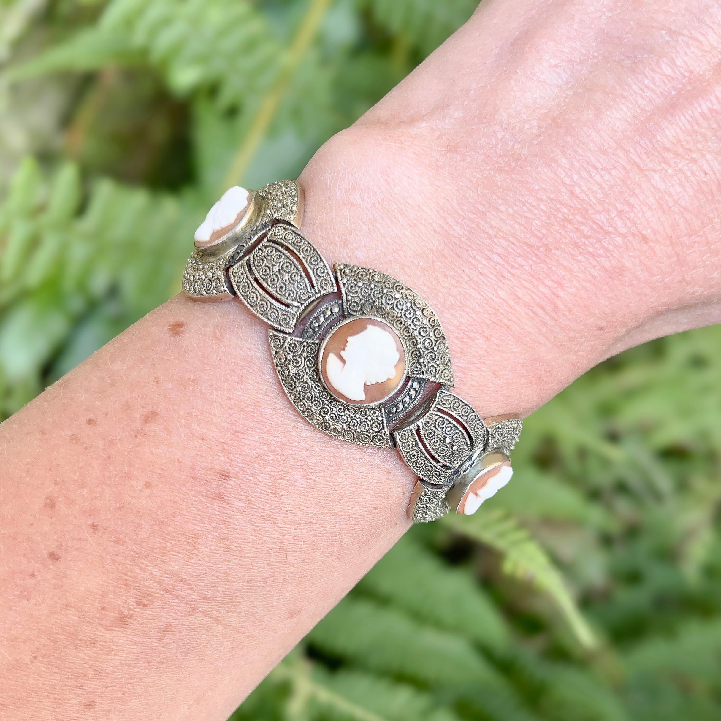 Art Deco Theodor Fahrner 1930s Silver Gilt Vintage Cameo Bracelet For Sale