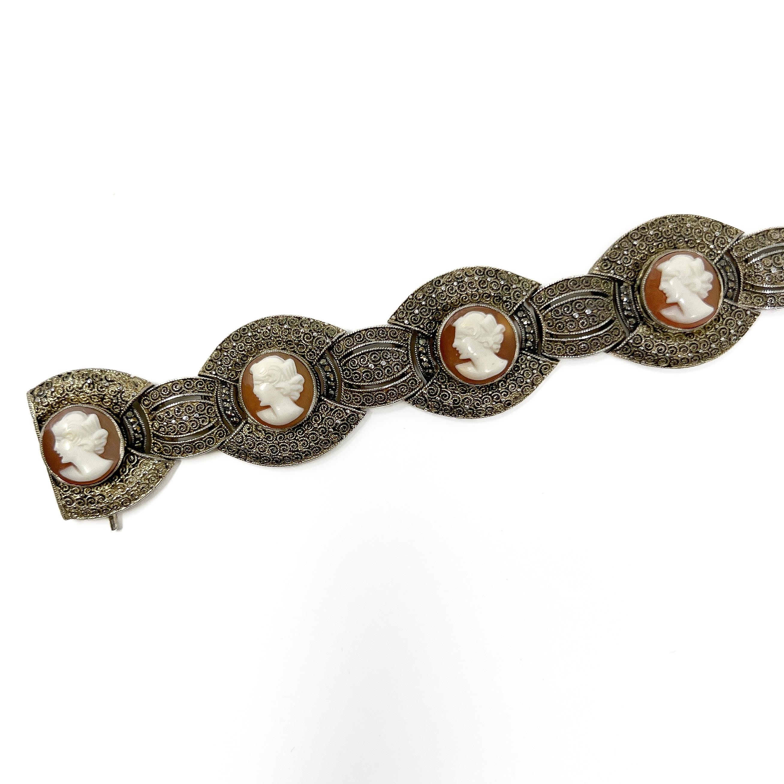 Women's Theodor Fahrner 1930s Silver Gilt Vintage Cameo Bracelet For Sale