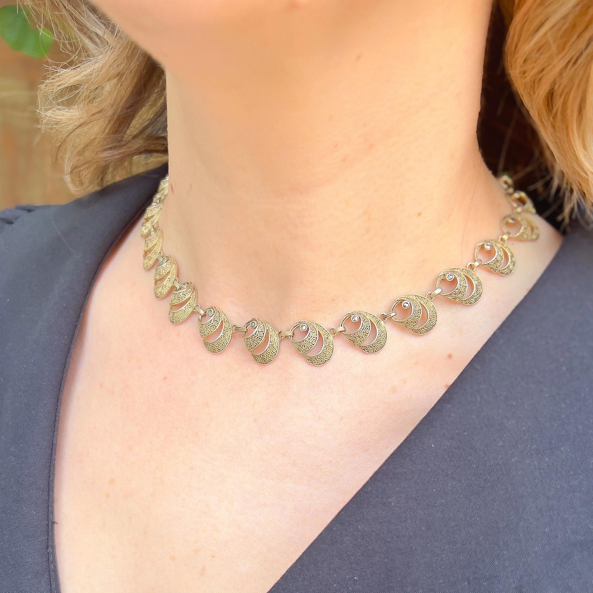 Art déco Theodor Fahrner 1930s Silver Gilt Vintage Shell Necklace en vente