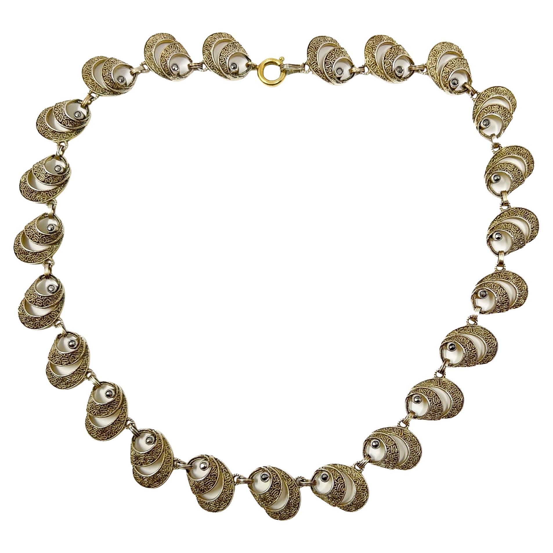 Theodor Fahrner 1930s Silver Gilt Vintage Shell Necklace en vente