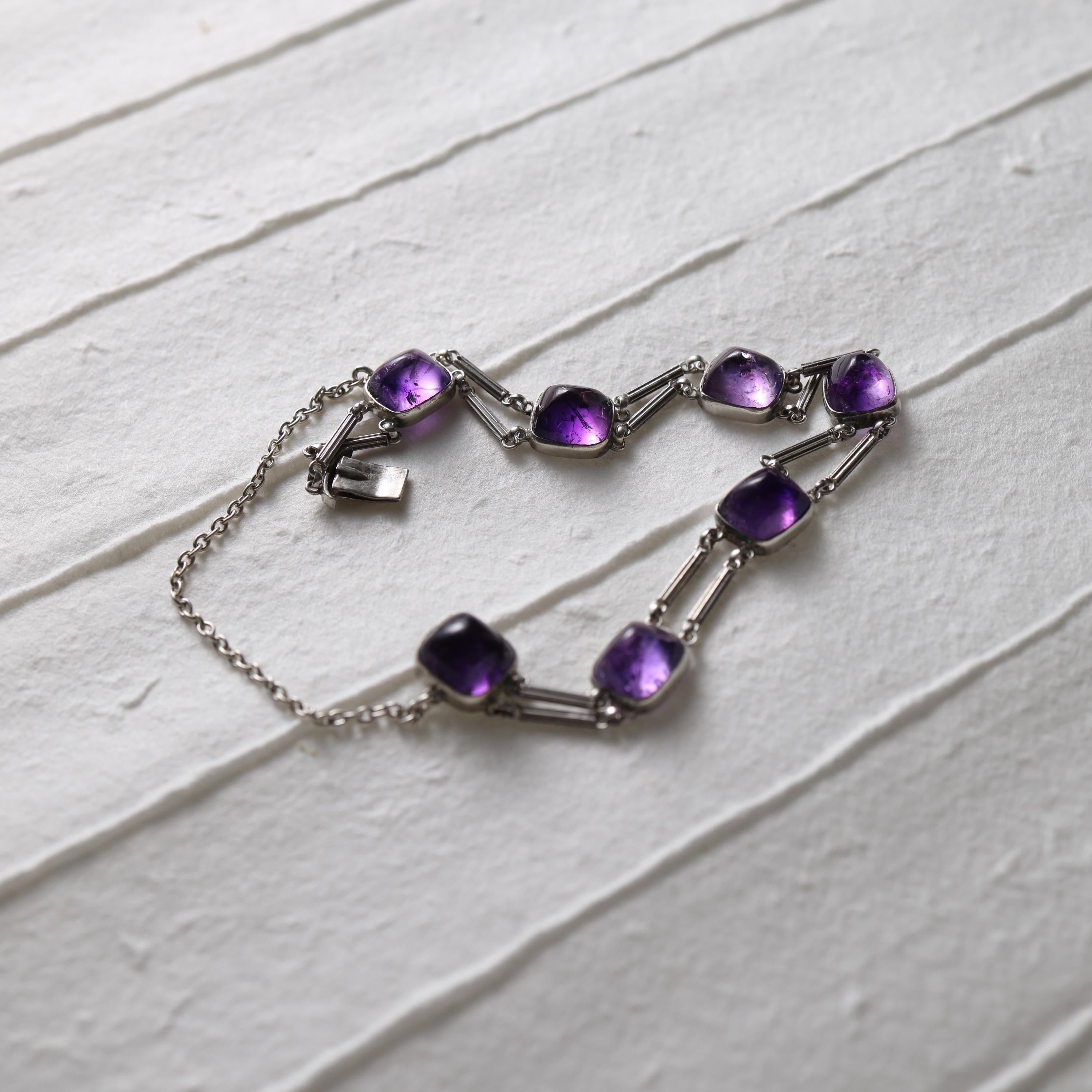 Theodor Fahrner Amethyst Sugarloaf Cabochon Jugendstil Bracelet in Silver 5