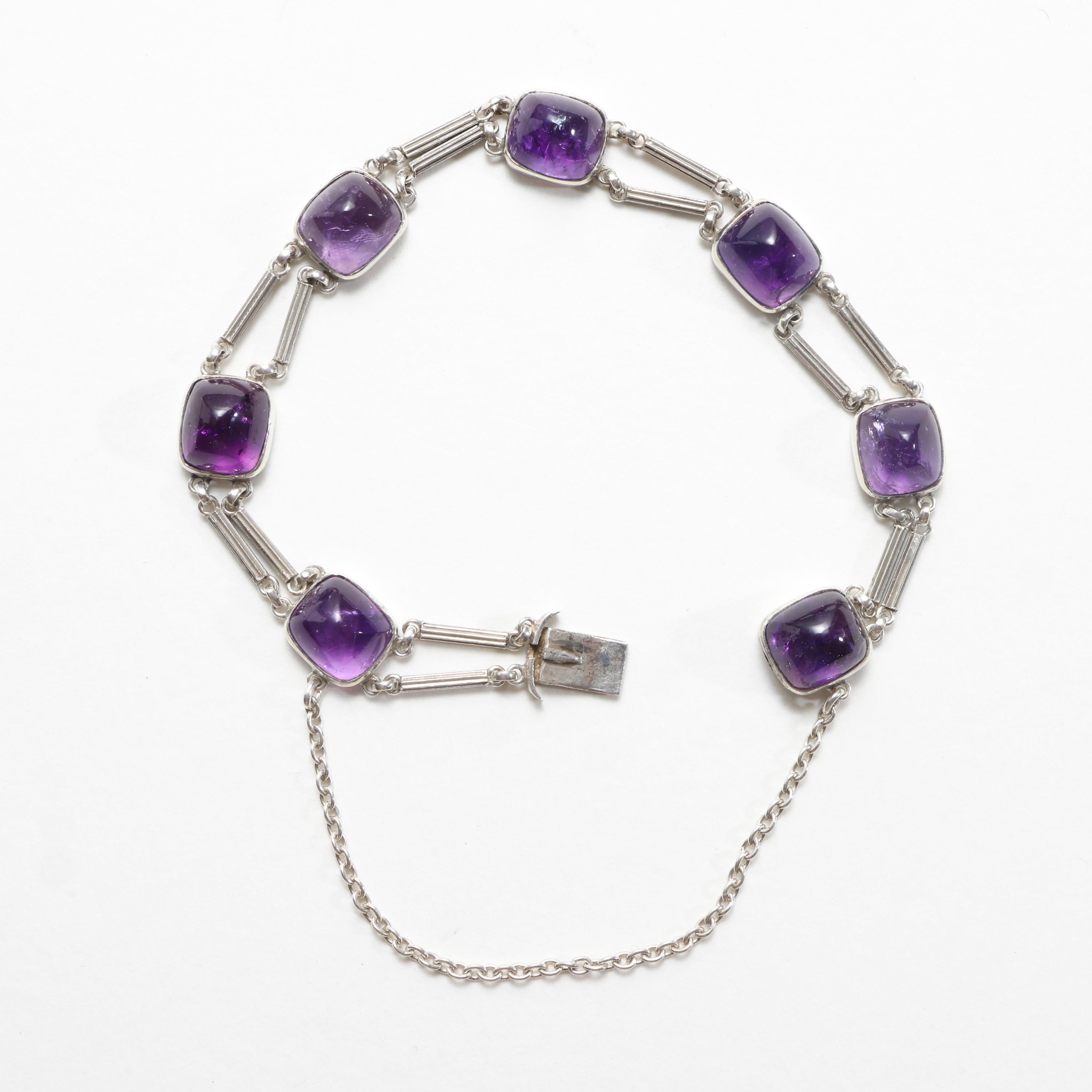 Art Nouveau Theodor Fahrner Amethyst Sugarloaf Cabochon Jugendstil Bracelet in Silver
