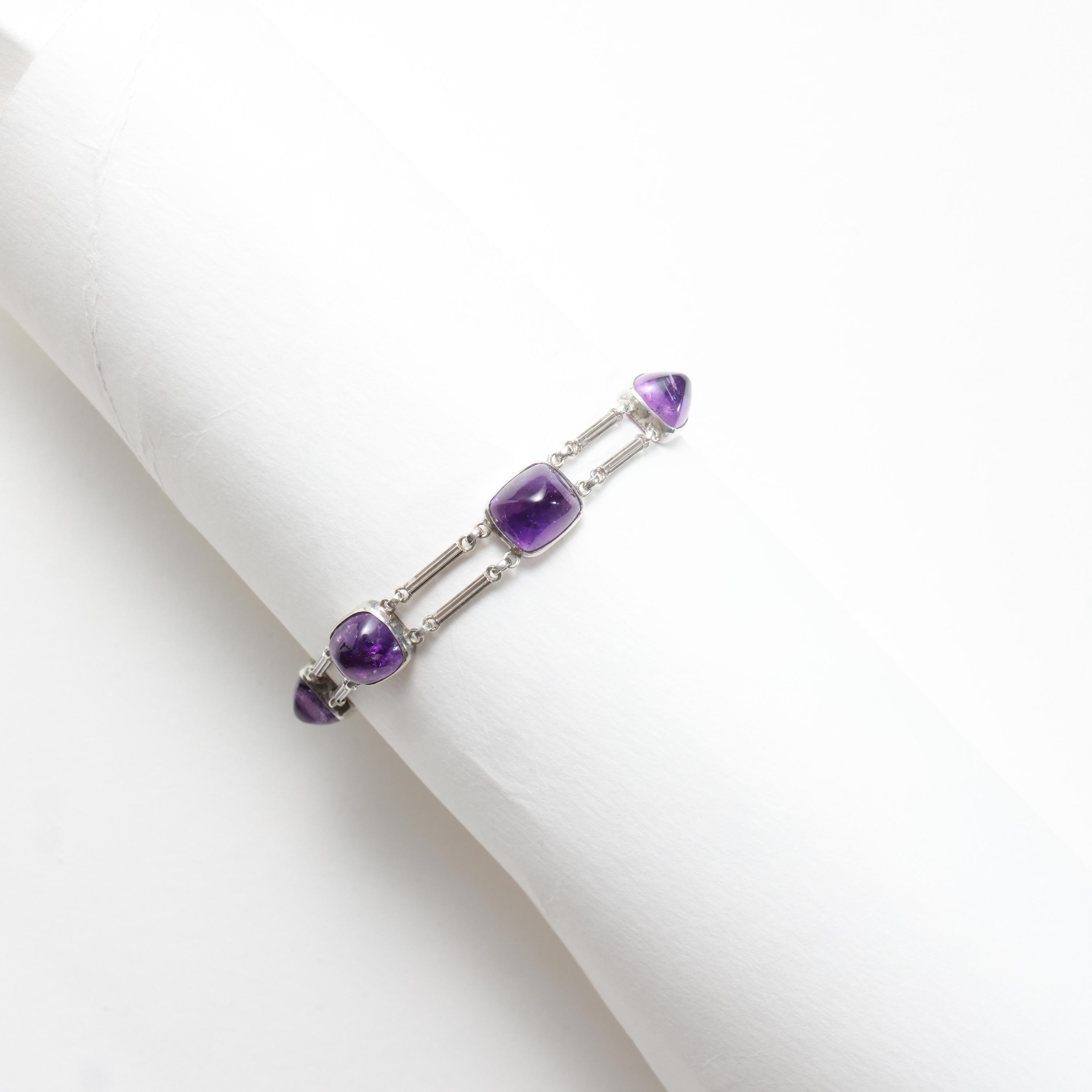 Women's Theodor Fahrner Amethyst Sugarloaf Cabochon Jugendstil Bracelet in Silver