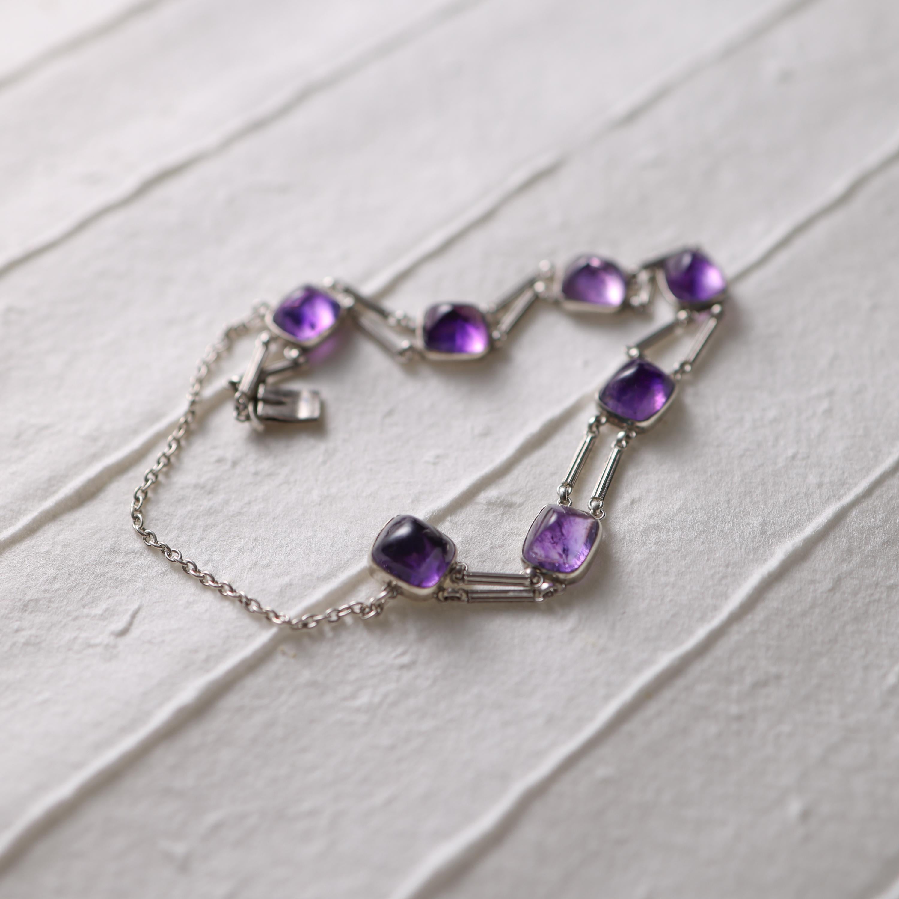 Theodor Fahrner Amethyst Sugarloaf Cabochon Jugendstil Bracelet in Silver 4