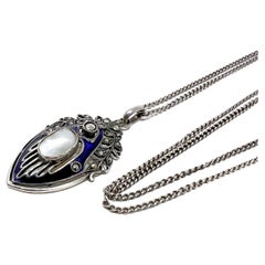 Theodor Fahrner c.1920 Silver, Enamel and Marcasite Used Pendant Necklace