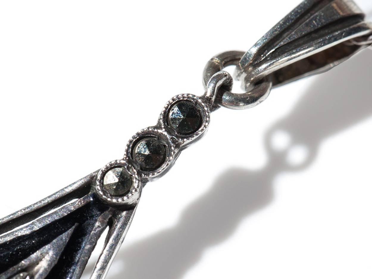Cabochon Theodor Fahrner Carnelian Marcasite Silver Pendant and Chain For Sale