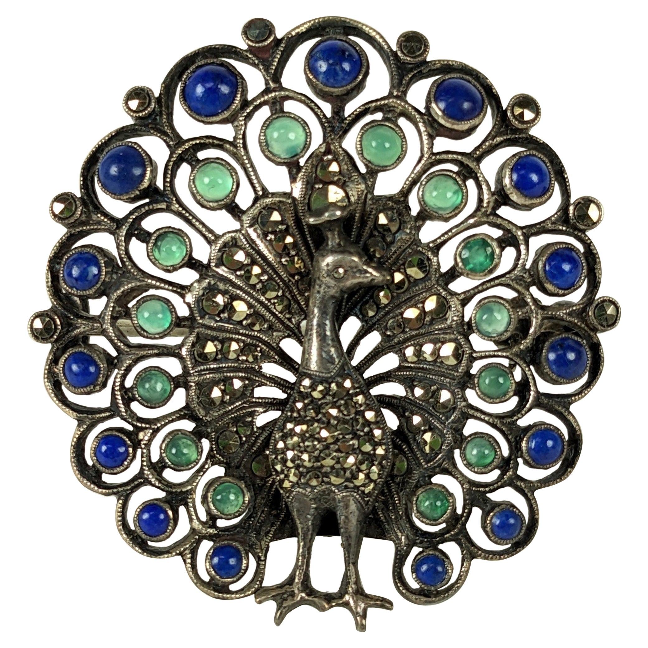 Theodor Fahrner Edelstein-Brosche mit Pfauenmotiv im Angebot