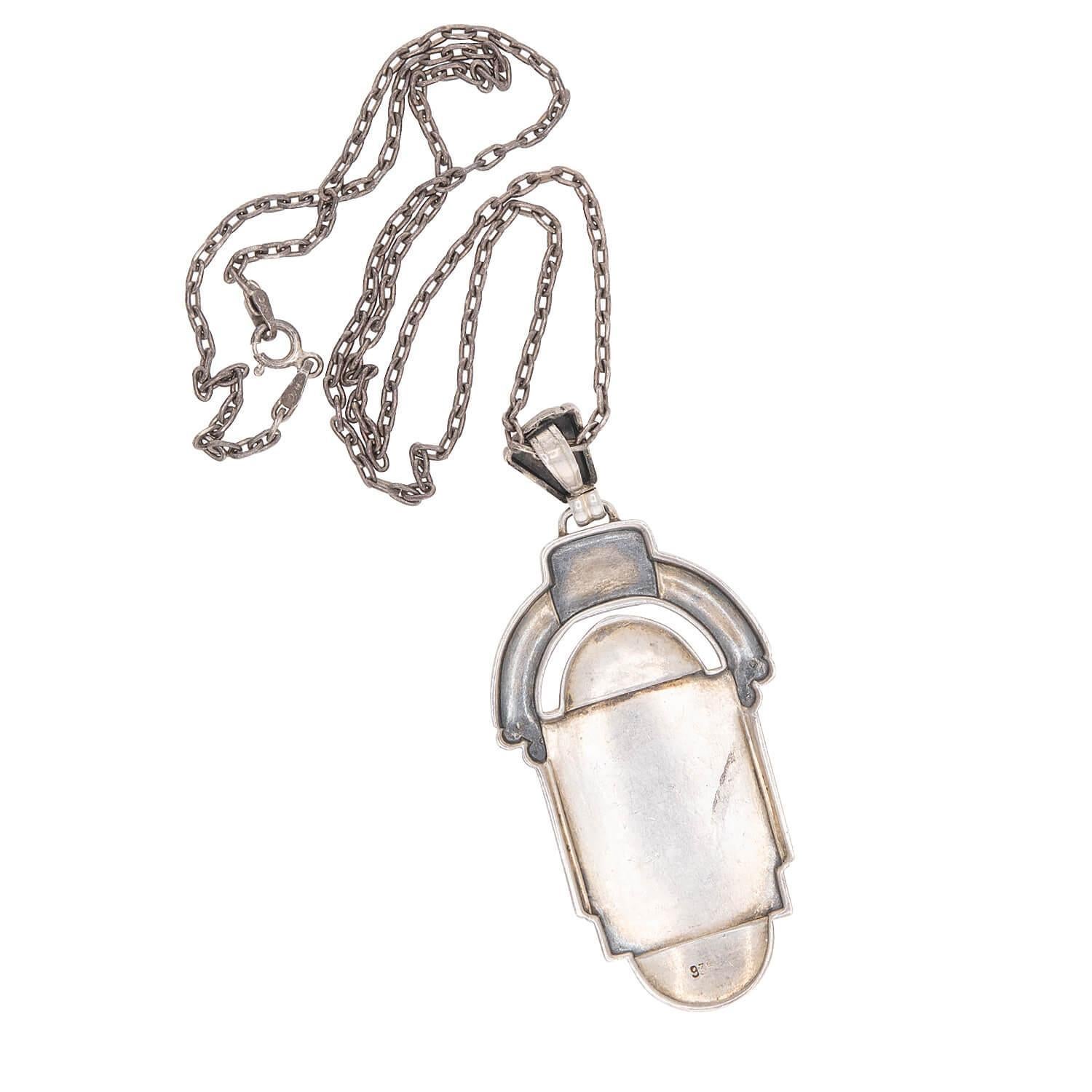Women's THEODOR FAHRNER-inspired Art Deco Sterling Silver and Enamel Pendant Necklace For Sale
