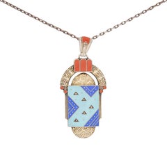 THEODOR FAHRNER-inspired Art Deco Sterling Silver and Enamel Pendant Necklace