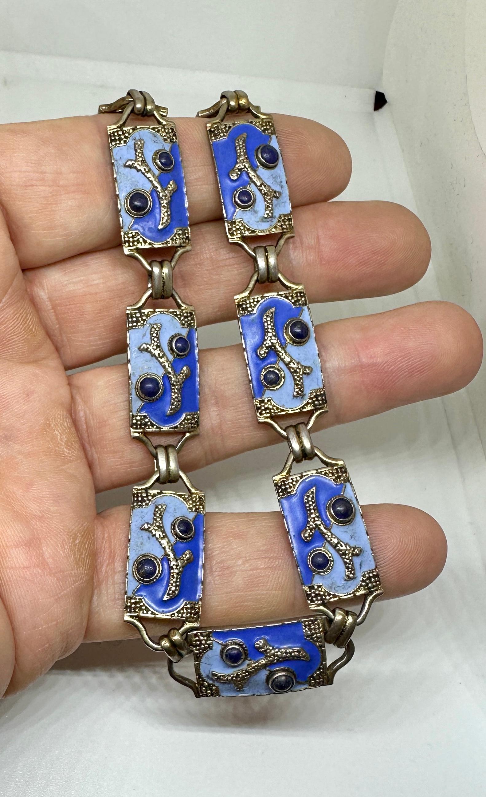 Theodor Fahrner Halskette Blaue Emaille Lapislazuli Meeresmotiv Sterling Silber (Cabochon) im Angebot