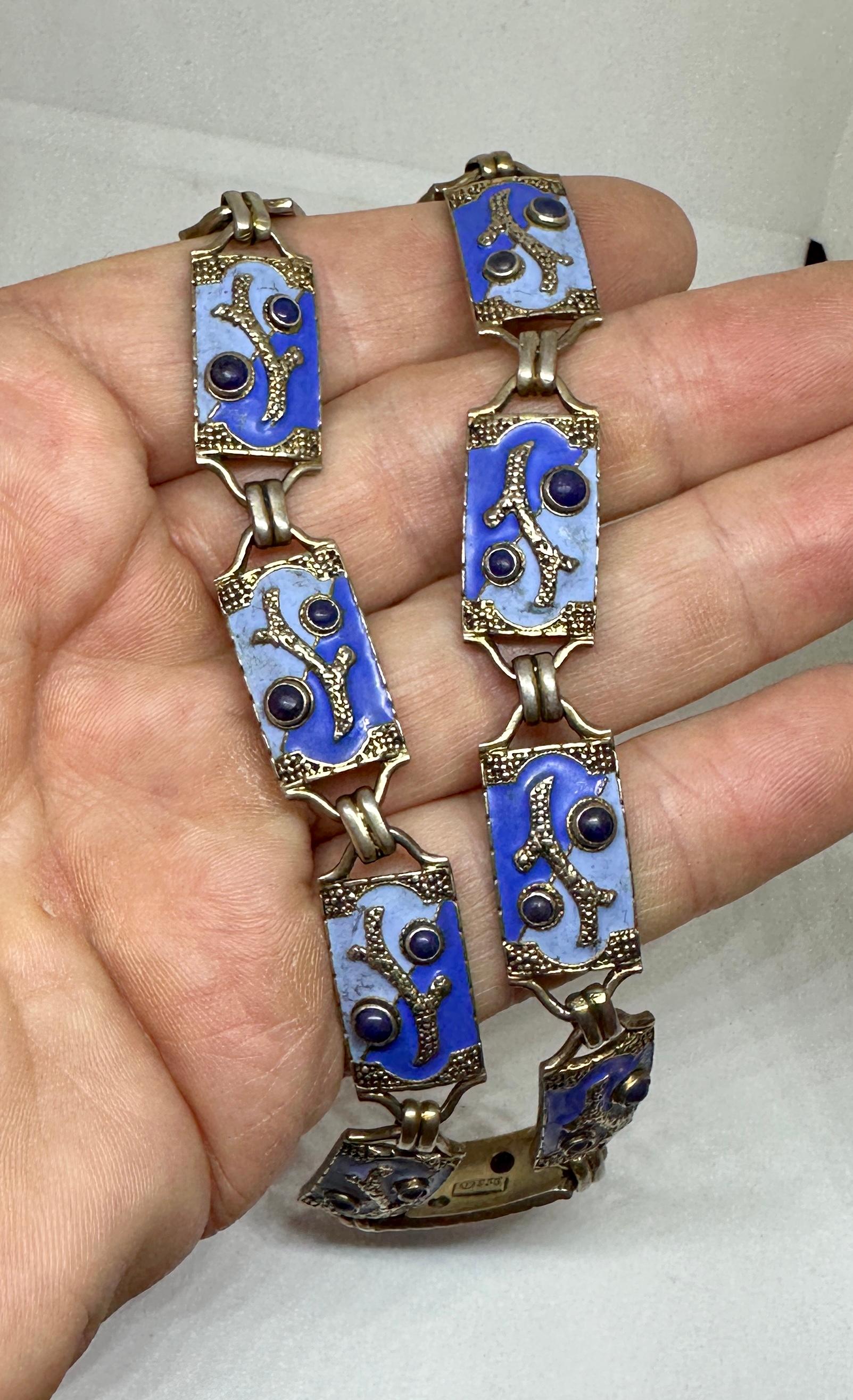 Women's or Men's Theodor Fahrner Necklace Blue Enamel Lapis Lazuli Sea Motif Sterling Silver For Sale