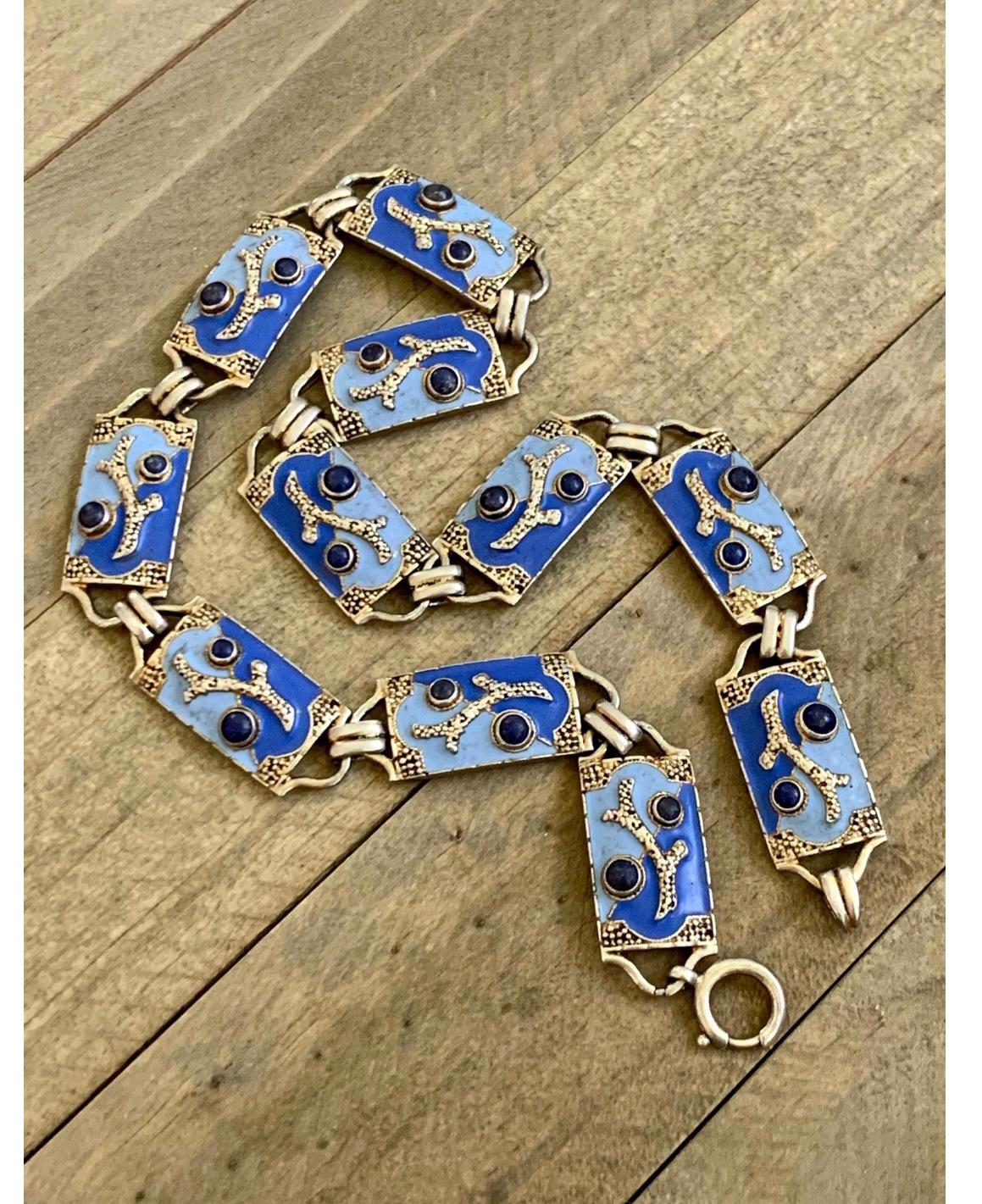 Theodor Fahrner Necklace Blue Enamel Lapis Lazuli Sea Motif Sterling Silver For Sale 2