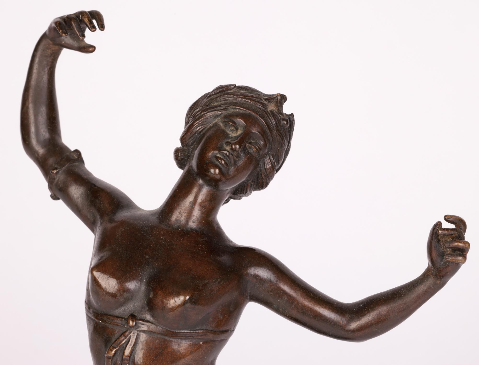 A wonderful Austrian bronze sculpture titled ‘Tanzender Weiblicher Akt’ and portraying a dancing female nude by renowned Vienna born sculptor Theodor Friedl (Austrian, 1842-1900). The sculpture portrays a woman wearing a wreath in her hair and a