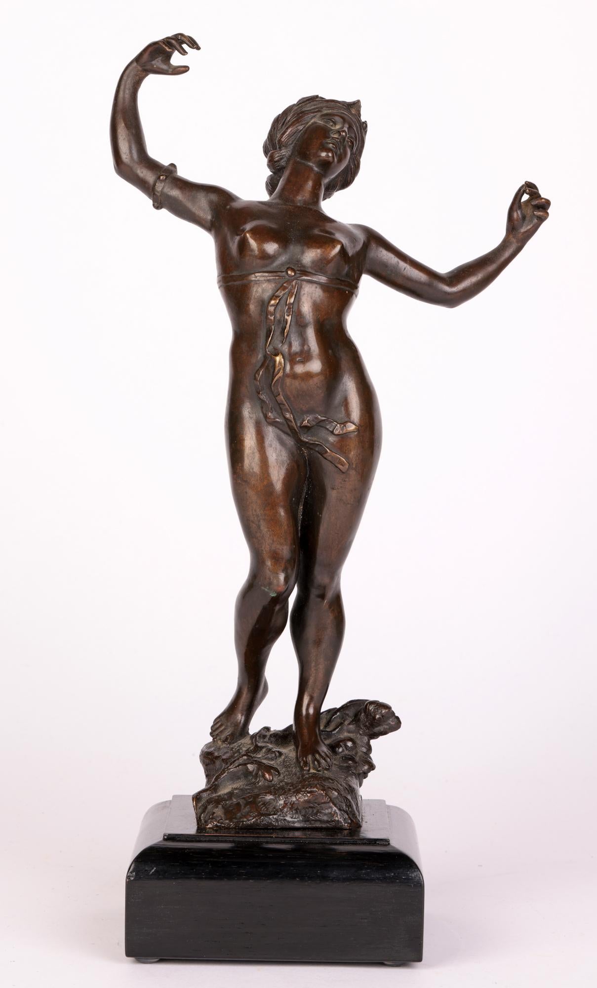 Cast Theodor Friedl Austrian Dancing Female Nude Bronze Sculpture For Sale
