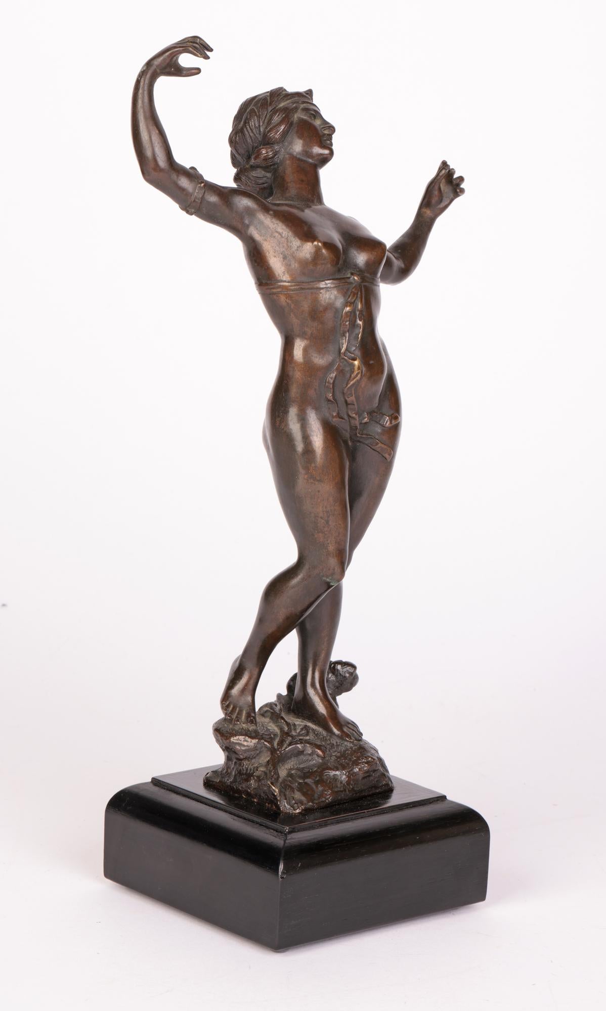 Late 19th Century Theodor Friedl Austrian Dancing Female Nude Bronze Sculpture For Sale