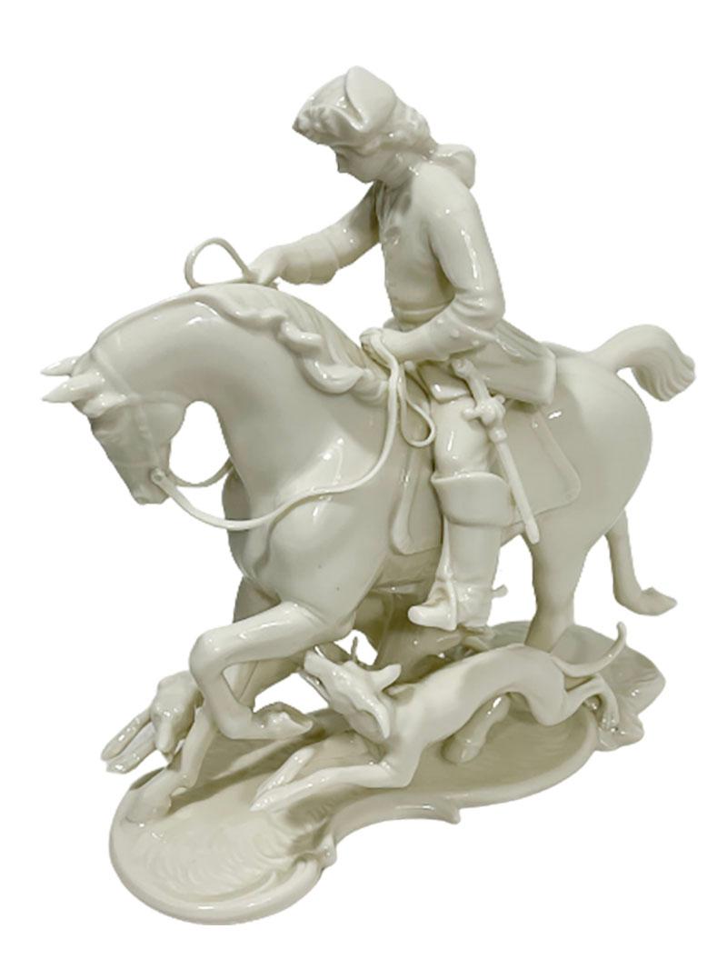 Theodor Kärner (1884-1966), red hunt, white porcelain sculpture for Nymphenburg

Theodor Kärner (1884-1966), sculptor, worked at Nymphenburg Porcelain factory in Munich during 1905 - 1918
The white porcelain statue is from the serie Red Hunt,