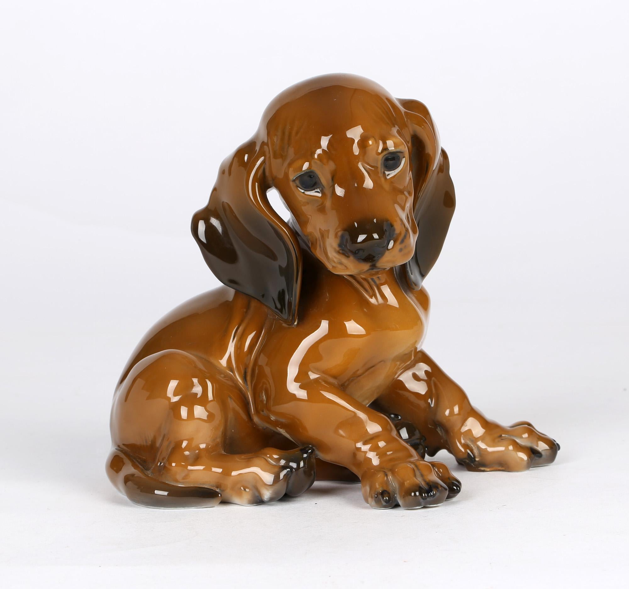 Mid-Century Modern Theodor Karner For Rosenthal Porcelain Dachshund Puppy Figure