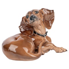 Rara figura de porcelana de perro salchicha grande de Theodor Karner para Rosenthal