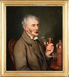 Theodor Leopold Weller - "Pipe Smoker" Munich School, 19th. Century, Oil Painting on Canvas, Signed "Pipe Smoker" Munich School, 19th. Century, Oil Painting on Canvas, Signed