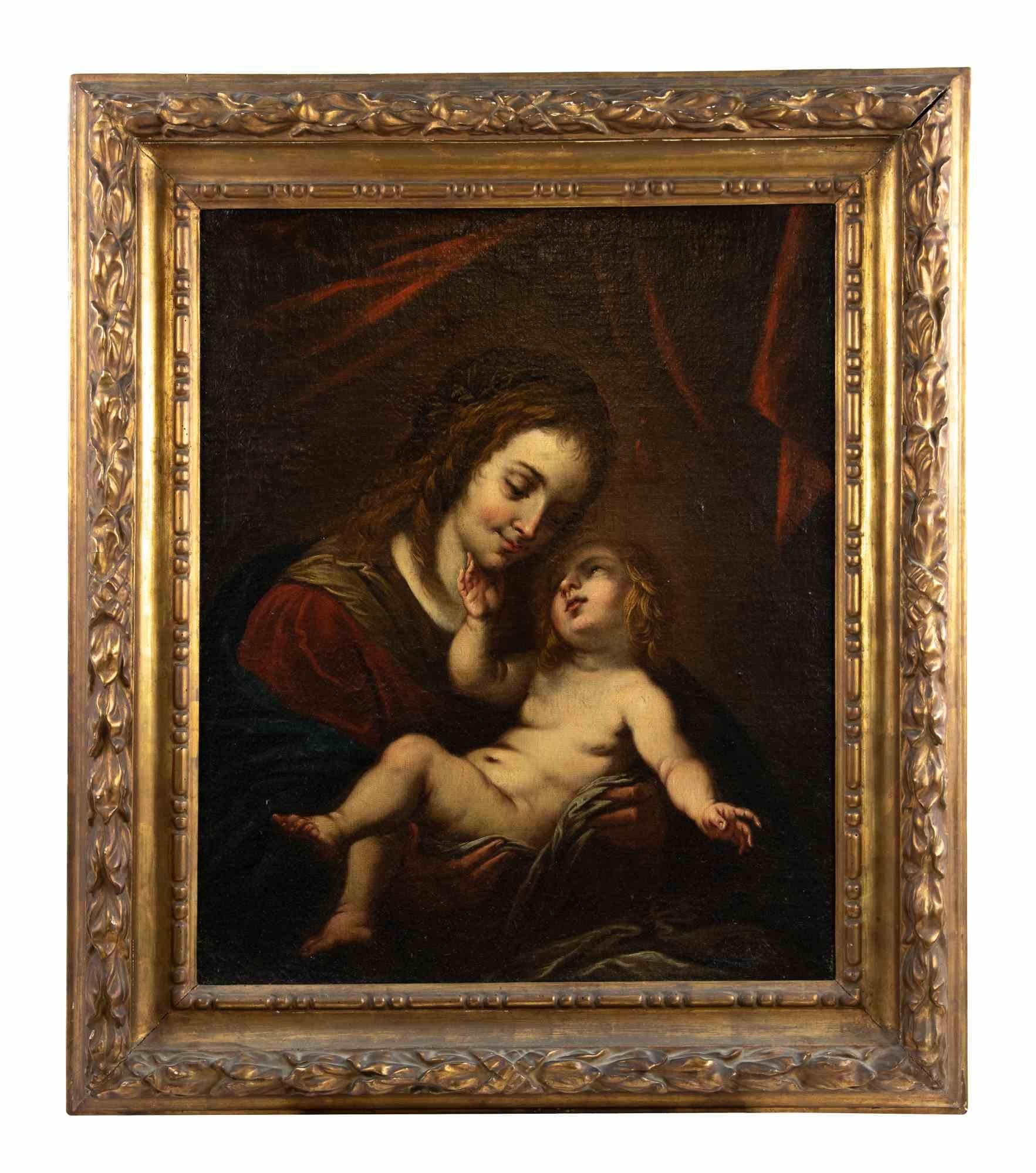 Virgin Mary and Jesus is an original old masters' artwork realized by the Flemish painter Theodor Mathon (1606-1676) in the 17th century.

Mixed colored oil painting on canvas depicting the Virgin Mary and Jesus. Monogram of the artist on the back