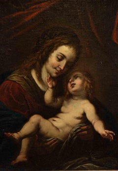 Antique Virgin with Child - Original Painting by Theodor Mathon - 17th Century