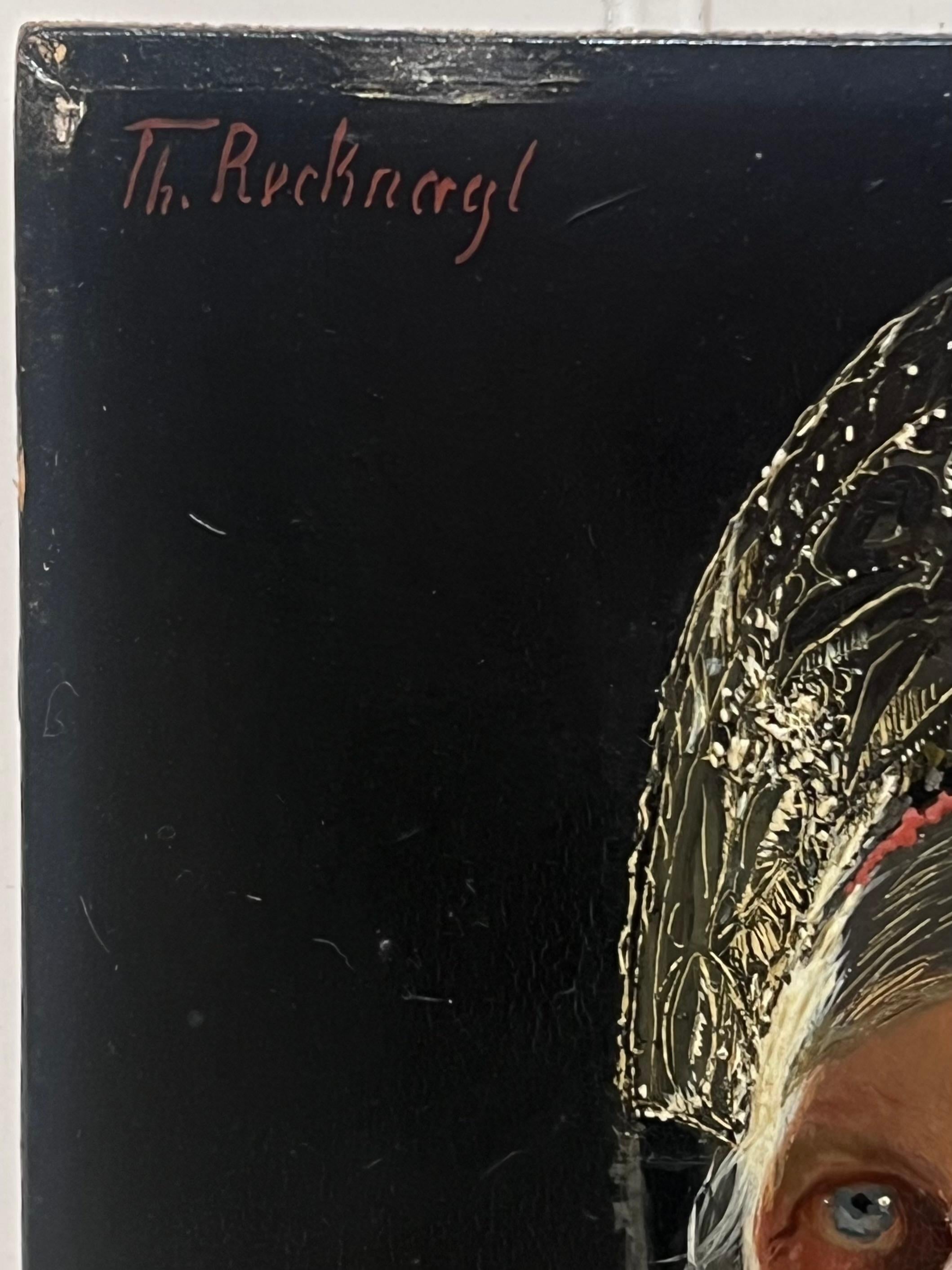 Pintura al óleo antigua alemana firmada Retrato de dama bávara vestida de cabeza en venta 2