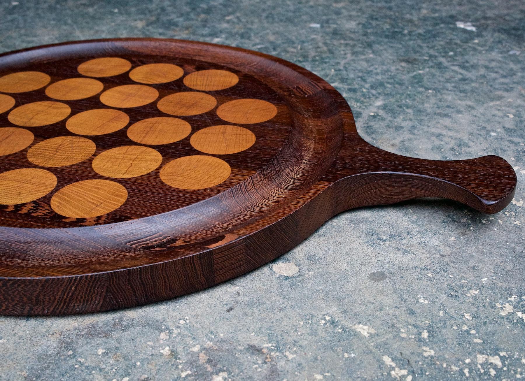 Oiled Theodor Skjode Knudsen Wengé Oak Large Polka Dotted Cutting Board Midcentury For Sale