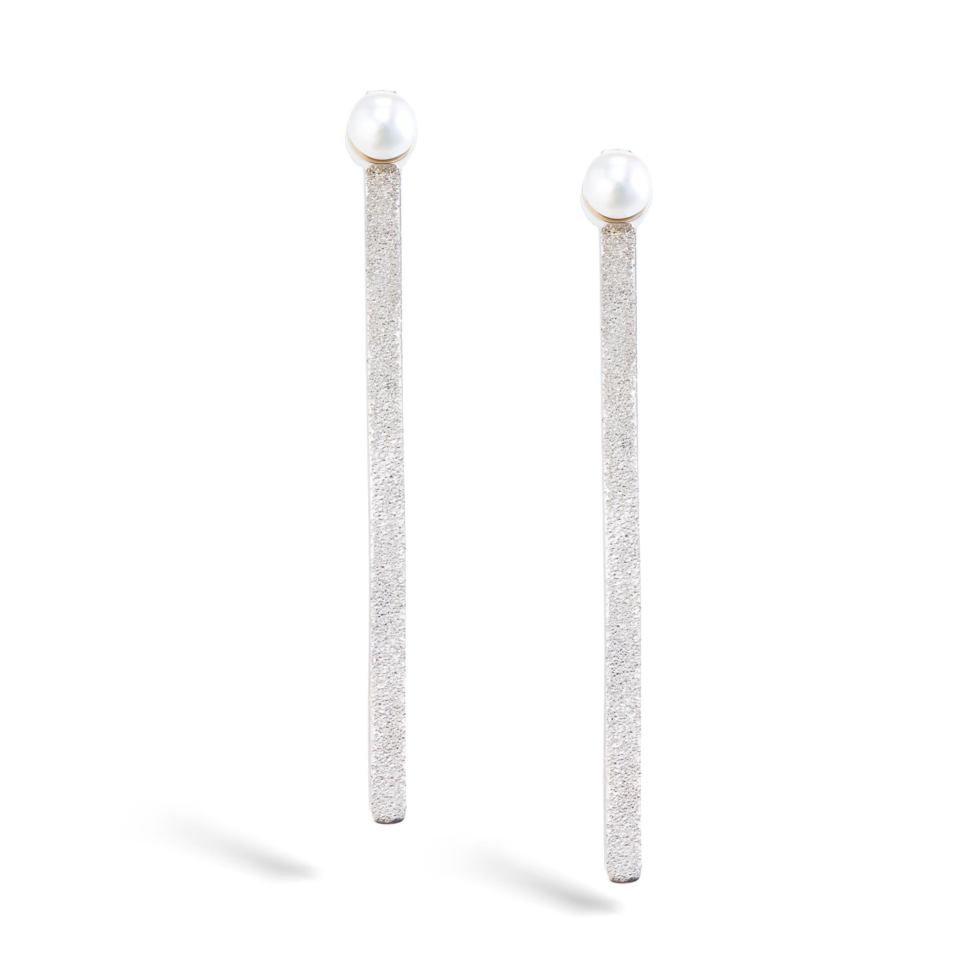Contemporary Theodora D.  Moon Ray Earrings White Gold 18K Diamond cut / Freshwater Pearls For Sale