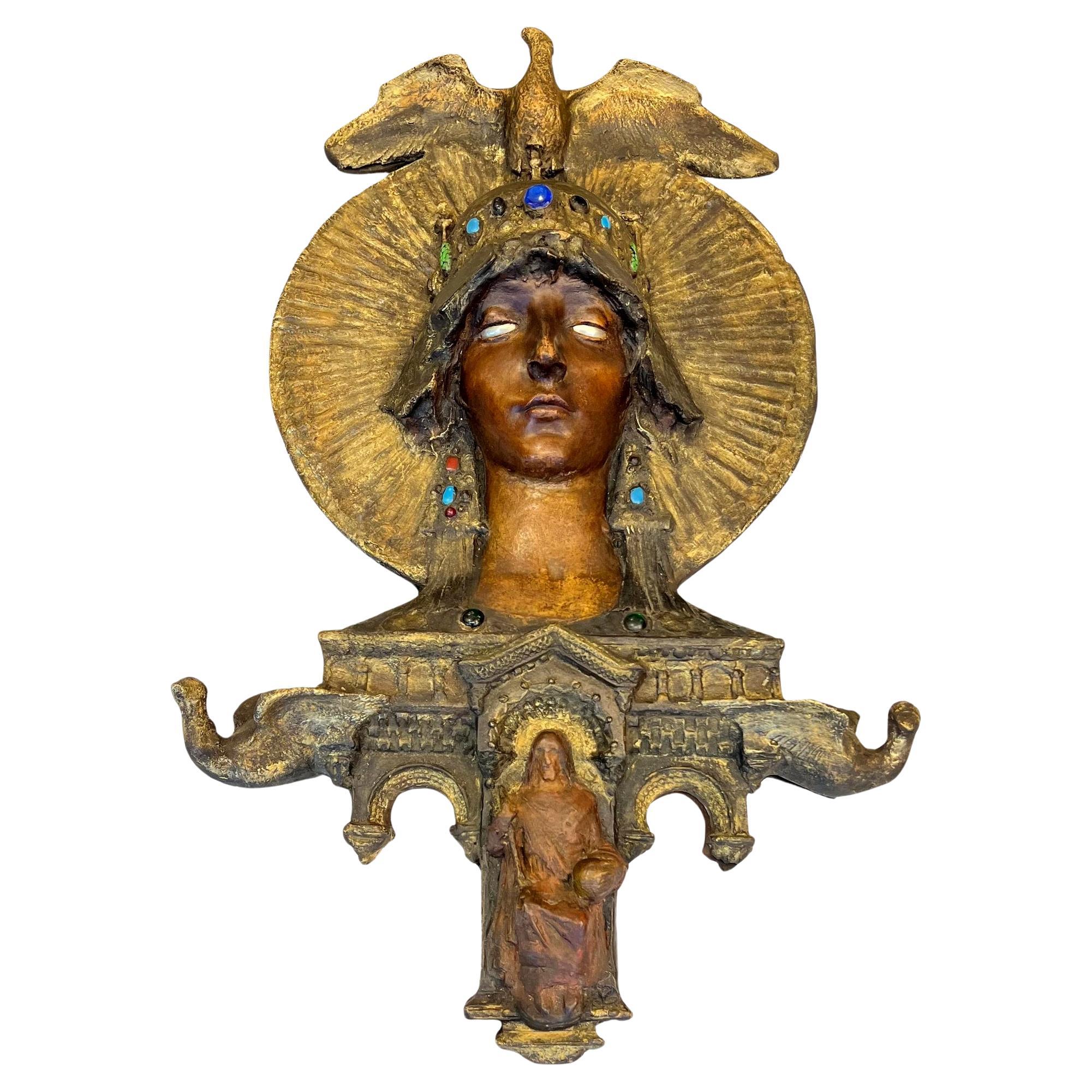 "Théodora, médaillon Florentine" en plâtre, par Jean Rivière, France, 1891