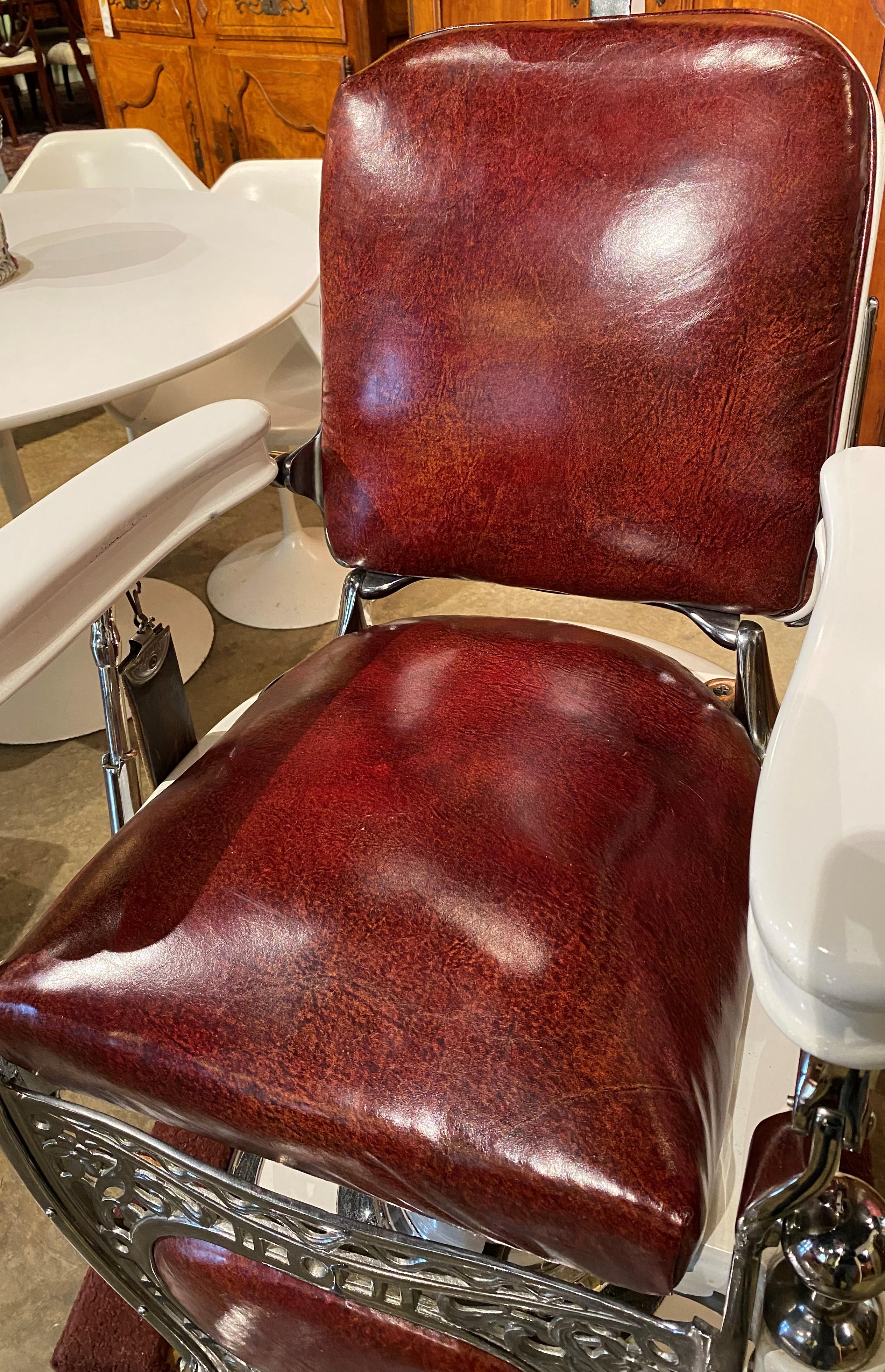 Metal Theodore A Kochs Restored Chrome & Porcelain Barber Chair circa 1920