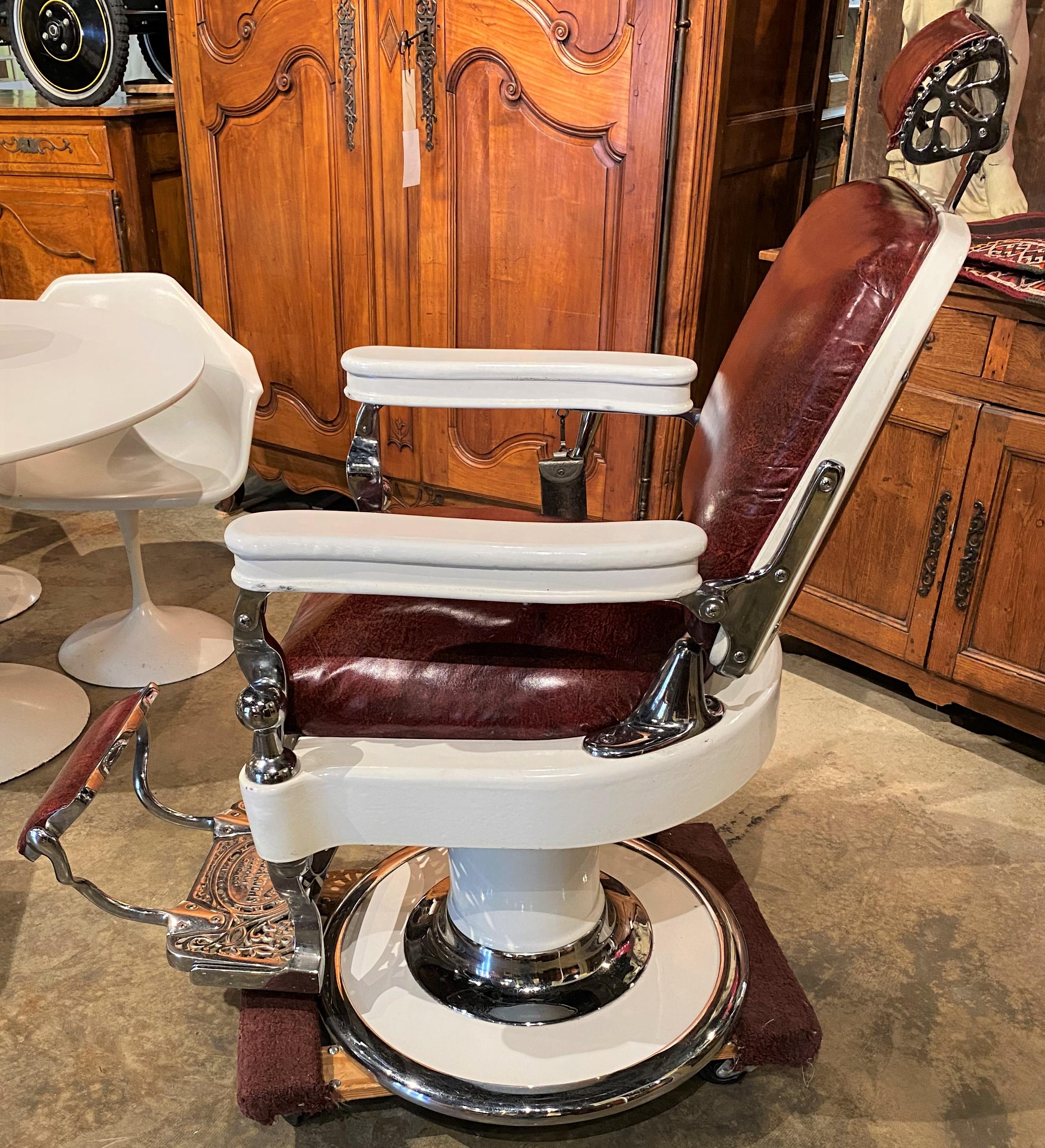 American Theodore A Kochs Restored Chrome & Porcelain Barber Chair circa 1920