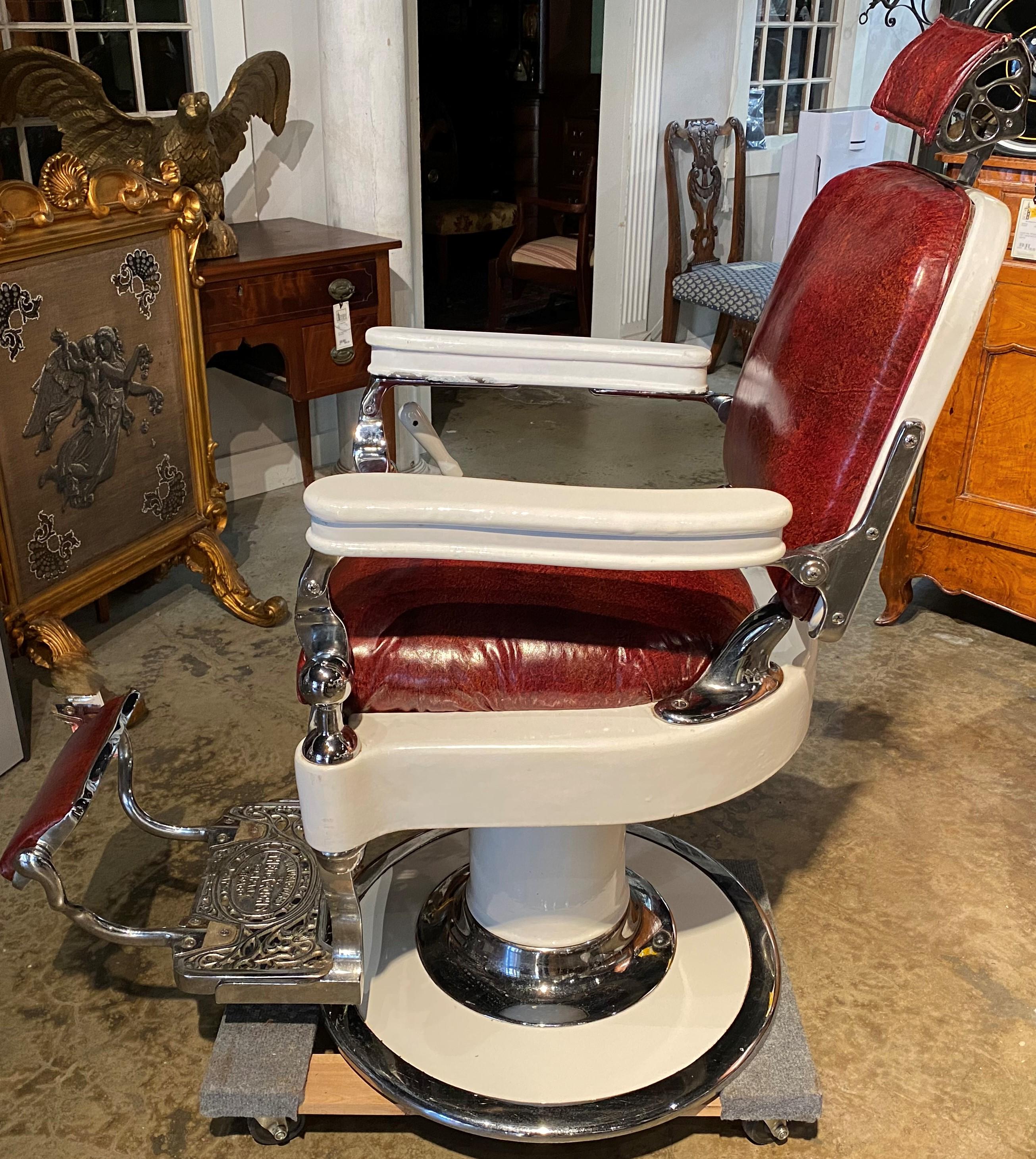 Cast Theodore a Kochs Restored Chrome, Porcelain Barber Chair, circa 1920