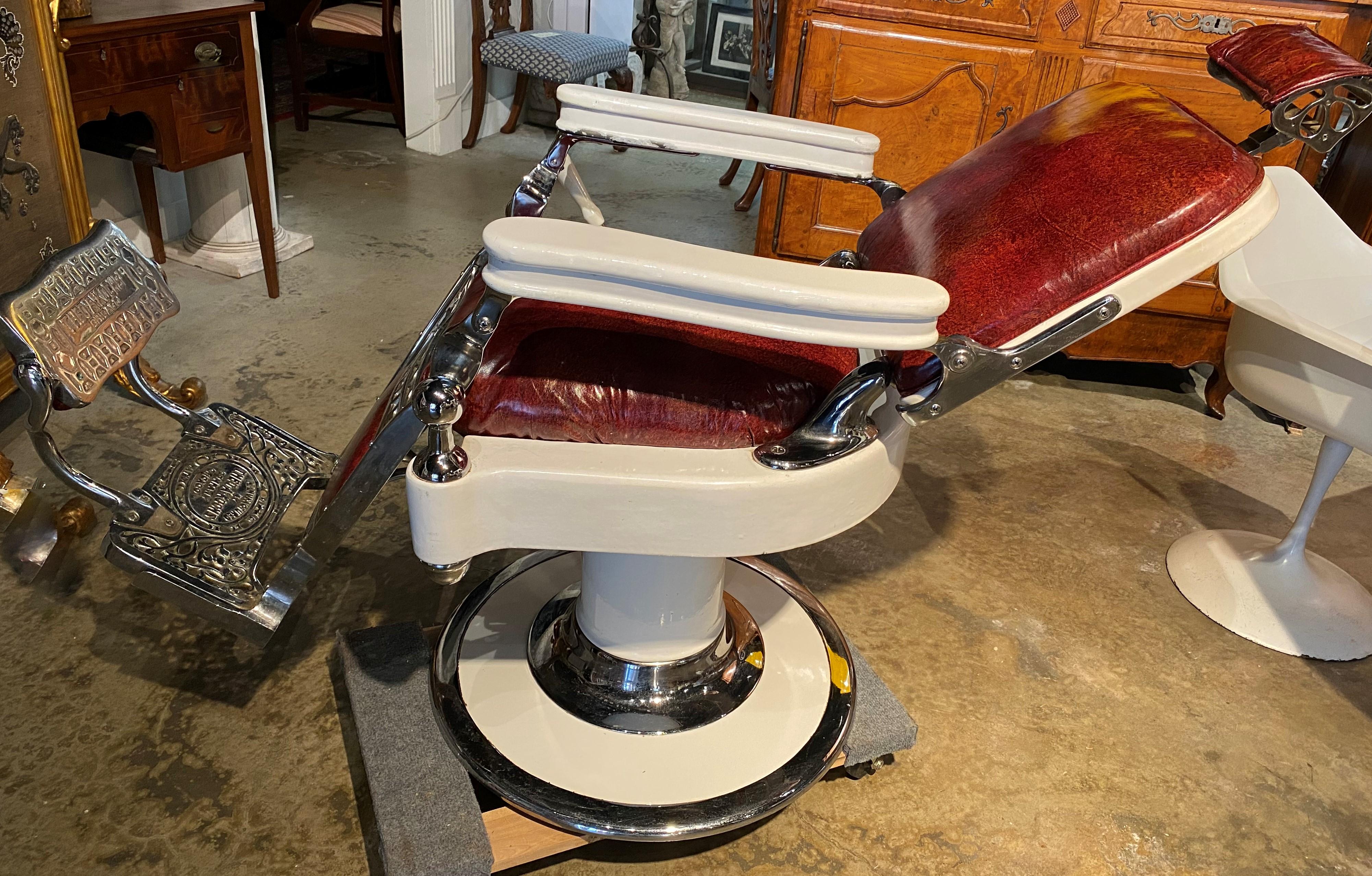 Theodore a Kochs Restored Chrome, Porcelain Barber Chair, circa 1920 In Good Condition In Milford, NH