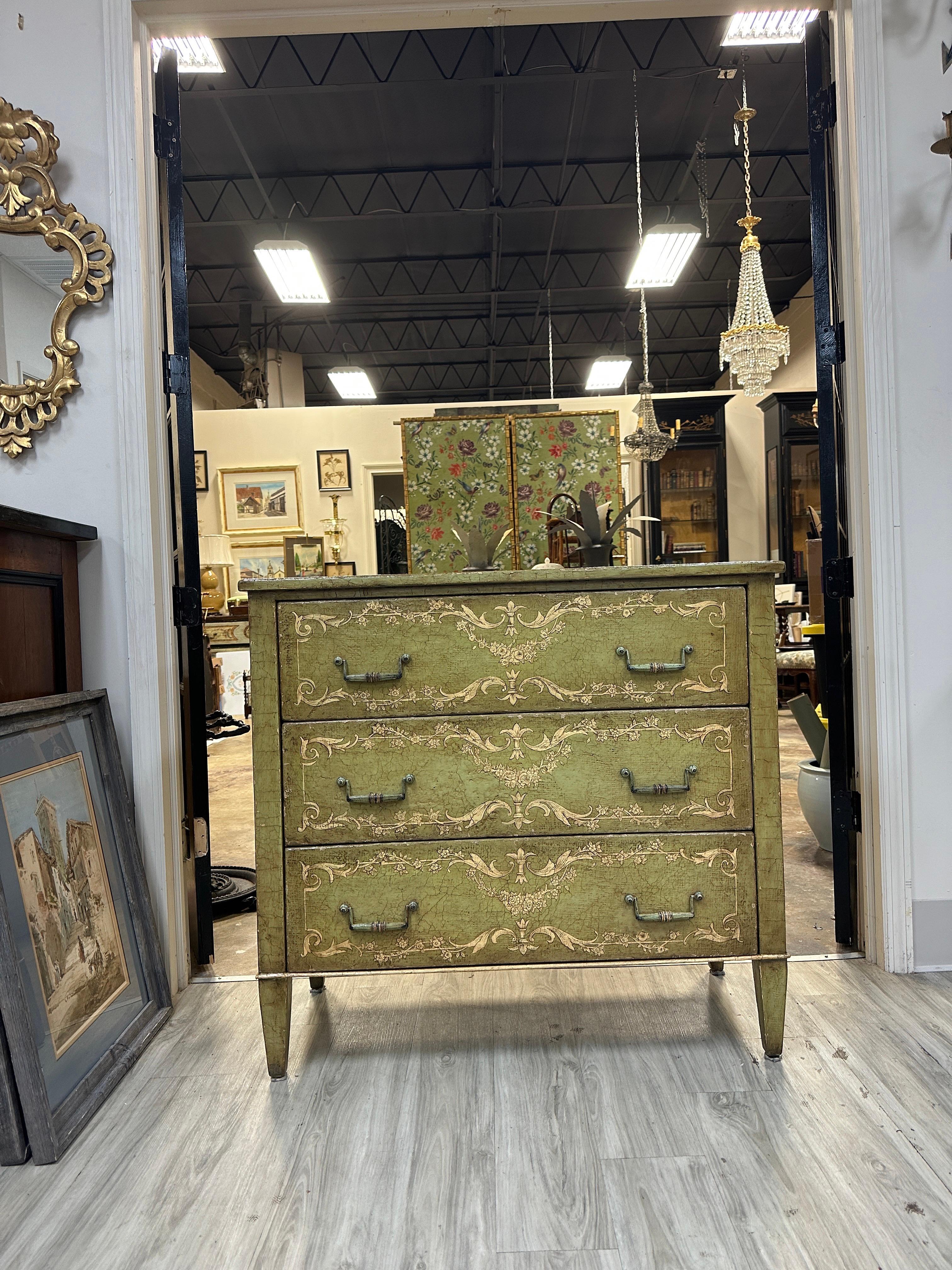 Theodore Alexander 3-Drawer Chest 

3 Drawer Chest is painted in a Venetian Style and is of High quality and craftsmanship. 
