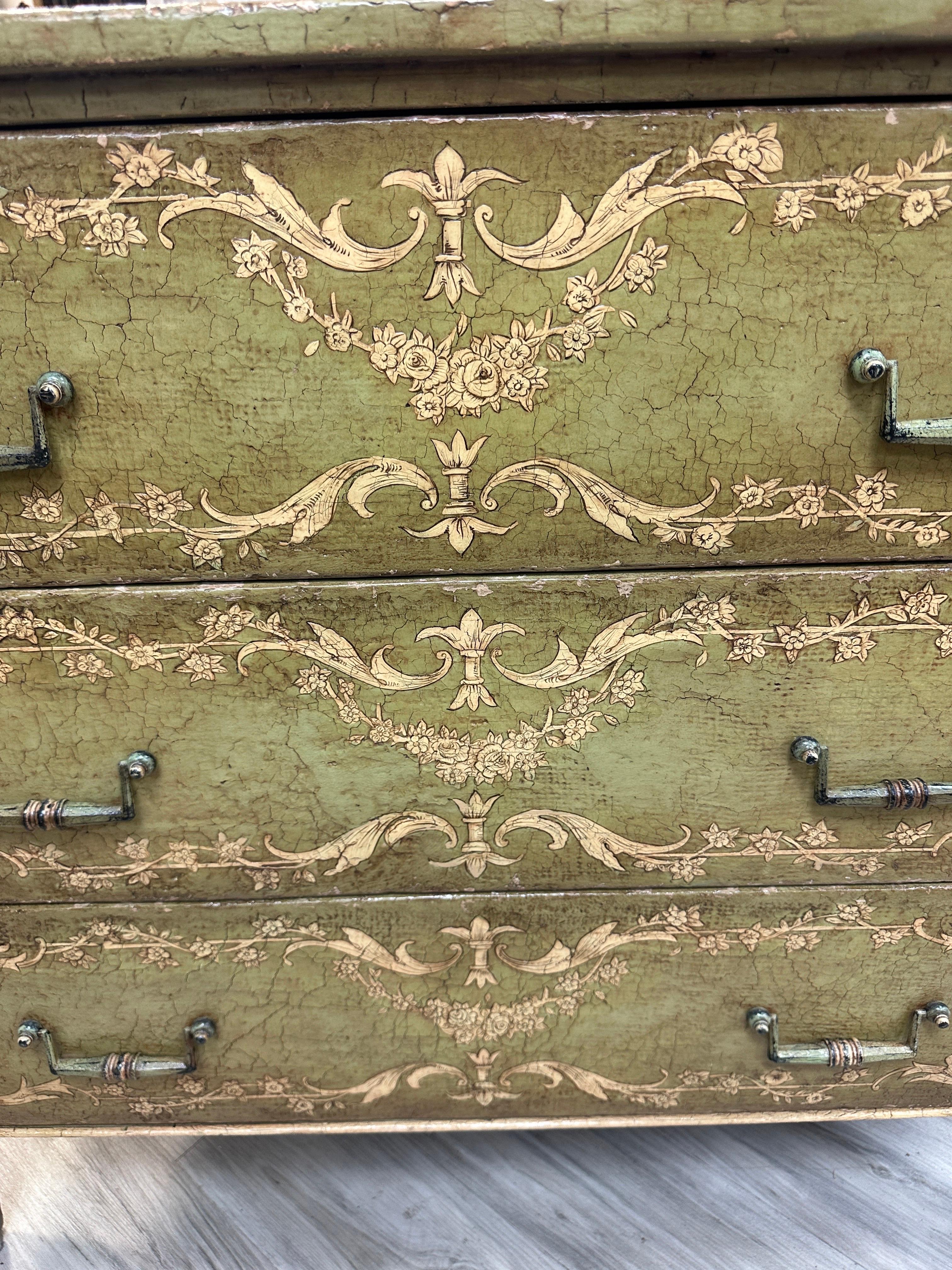 Wood Theodore Alexander 3 Drawer Chest Green Painted Venetian Style For Sale
