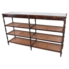 Theodore Alexander 3-Tier Etagere Walnut and Cane Shelving Unit