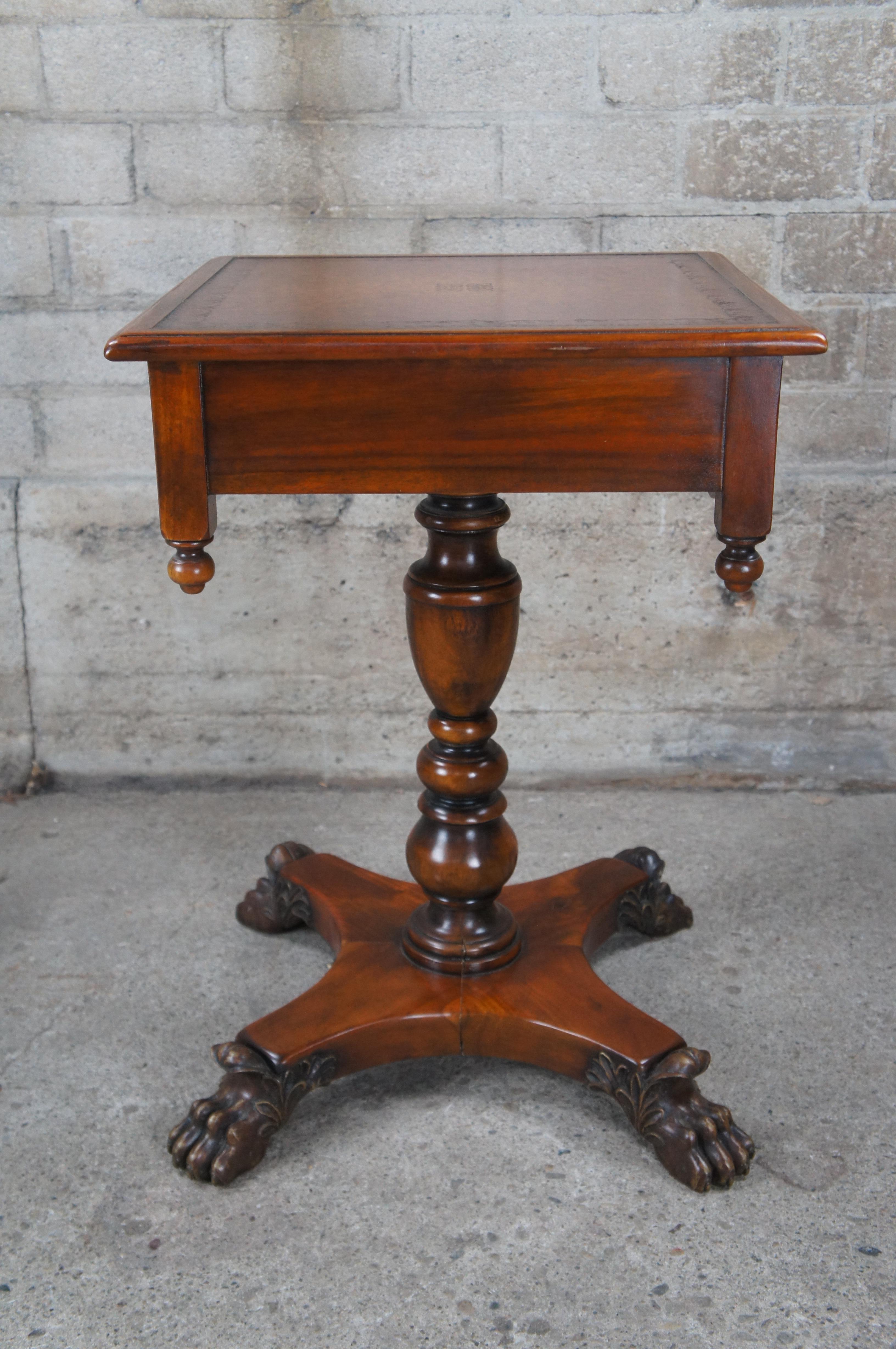 Theodore Alexander American Empire Style Carved Mahogany Leather Top Side Table For Sale 6