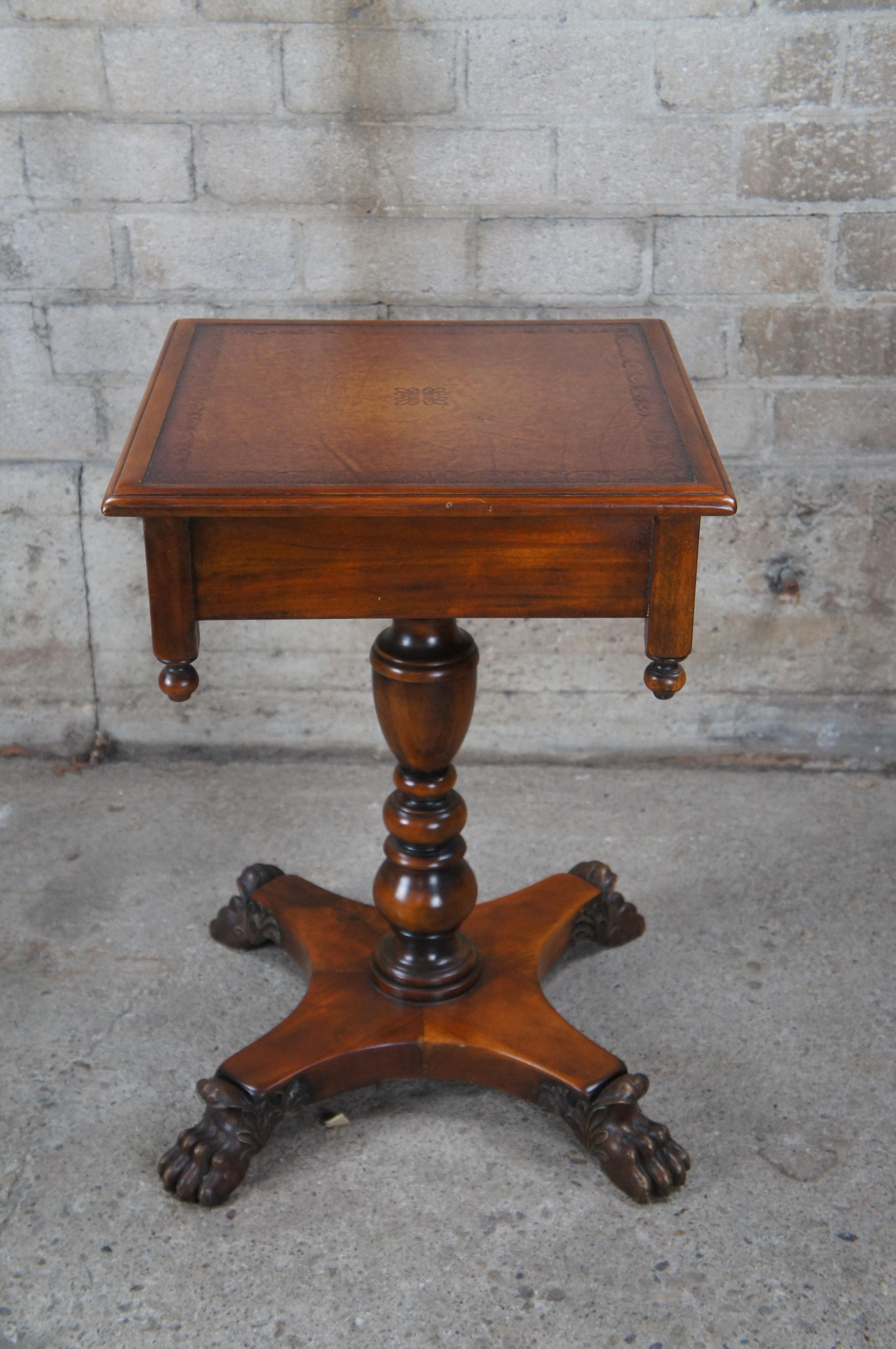 Theodore Alexander American Empire Style Carved Mahogany Leather Top Side Table For Sale 7