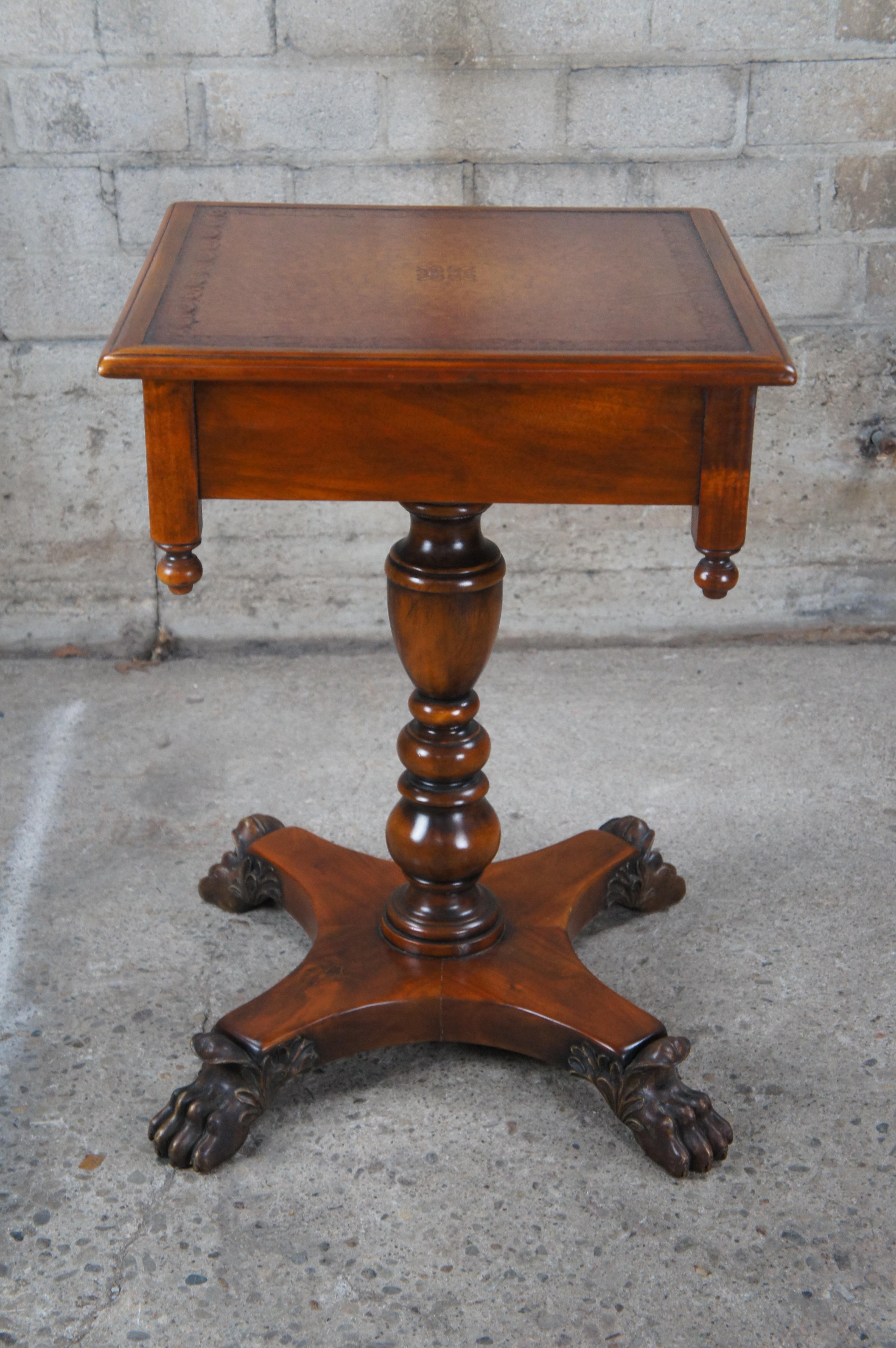 Theodore Alexander American Empire Style Carved Mahogany Leather Top Side Table For Sale 8