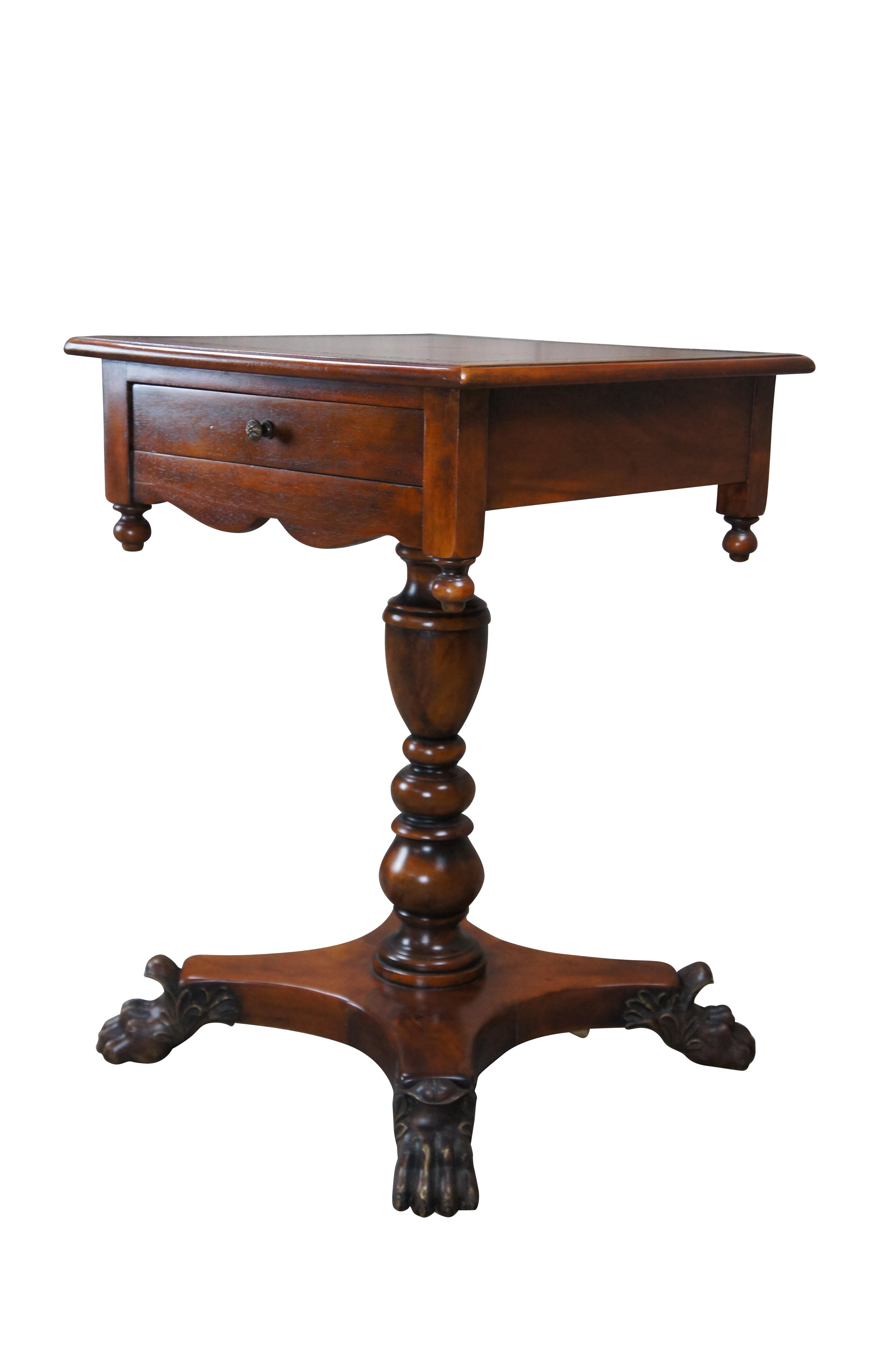 Theodore Alexander American Empire Style Carved Mahogany Leather Top Side Table In Good Condition For Sale In Dayton, OH