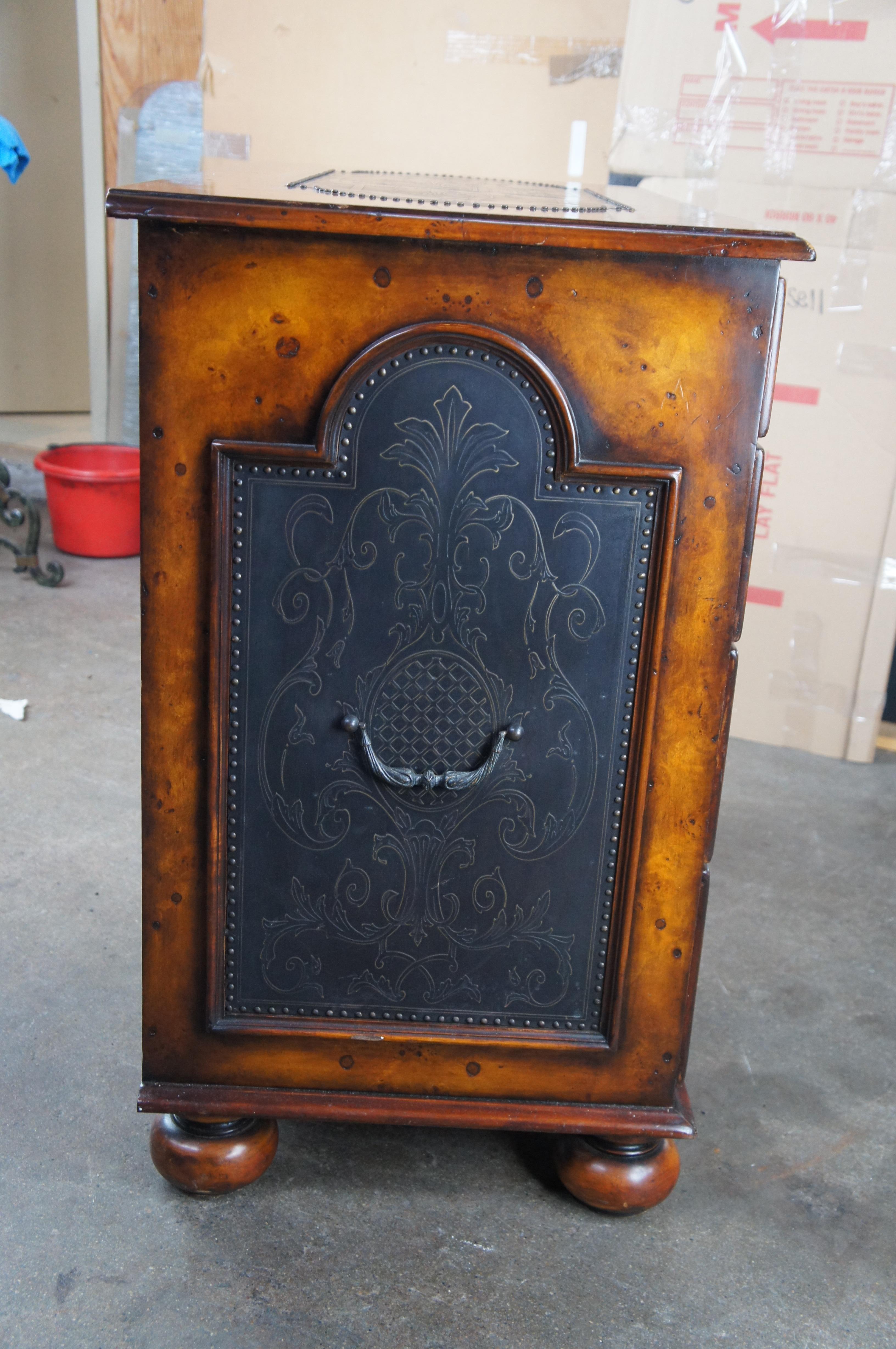 Theodore Alexander Armoury Burr Walnut Etched Brass Chest of Drawers Dresser 40