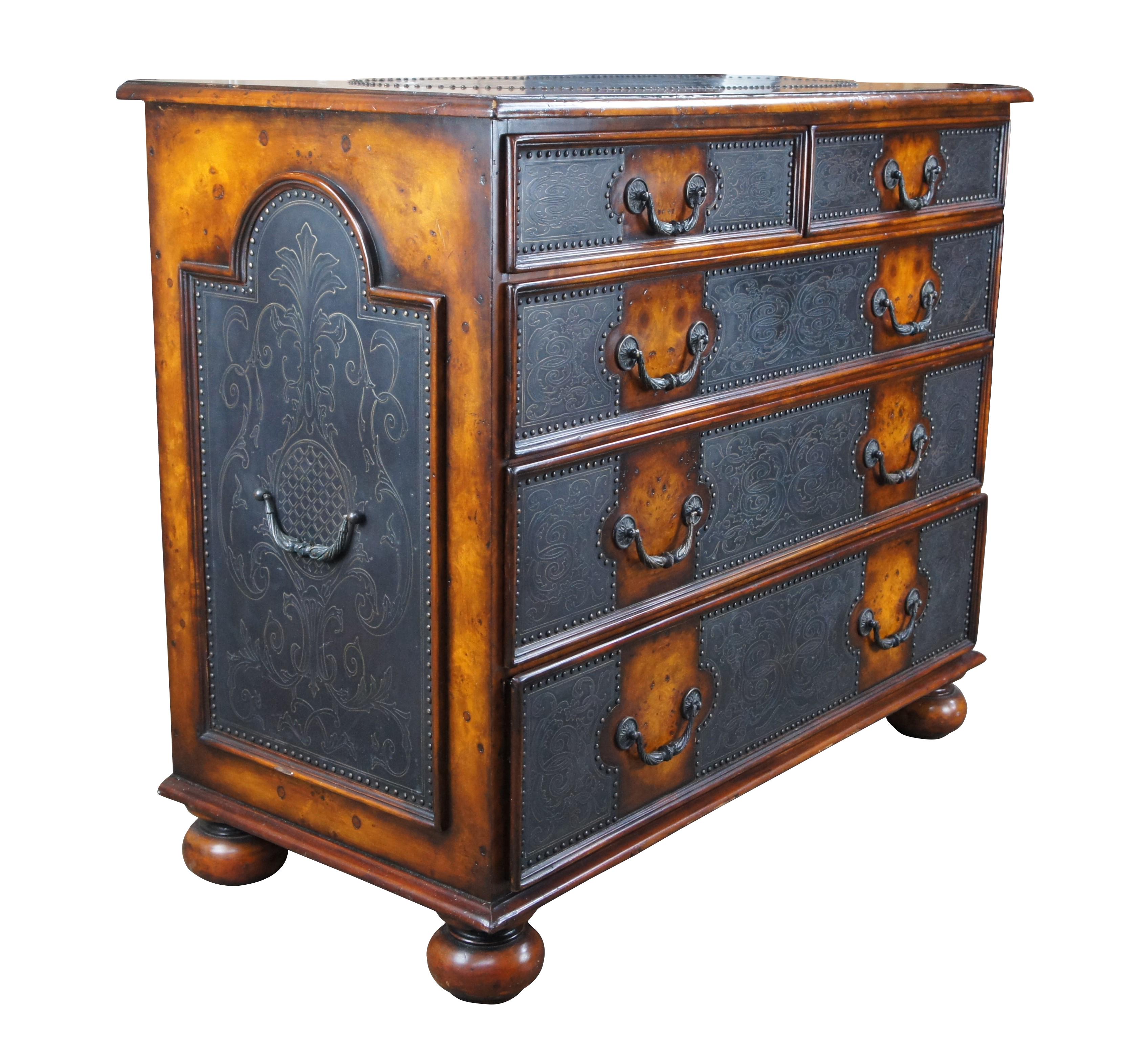 William and Mary Theodore Alexander Armoury Burr Walnut Etched Brass Chest of Drawers Dresser 40