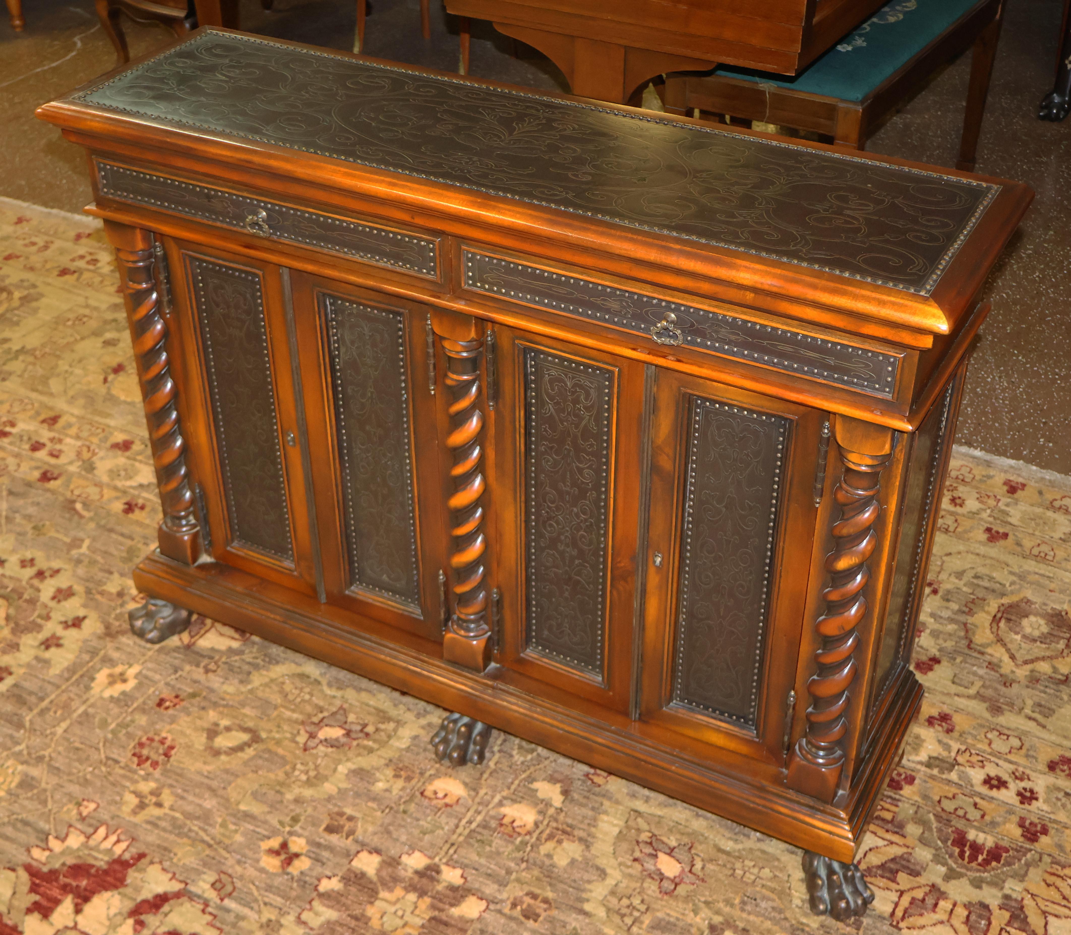 Theodore Alexander Armoury Collection Metal & Mahogany Server Sideboard Console In Good Condition For Sale In Long Branch, NJ