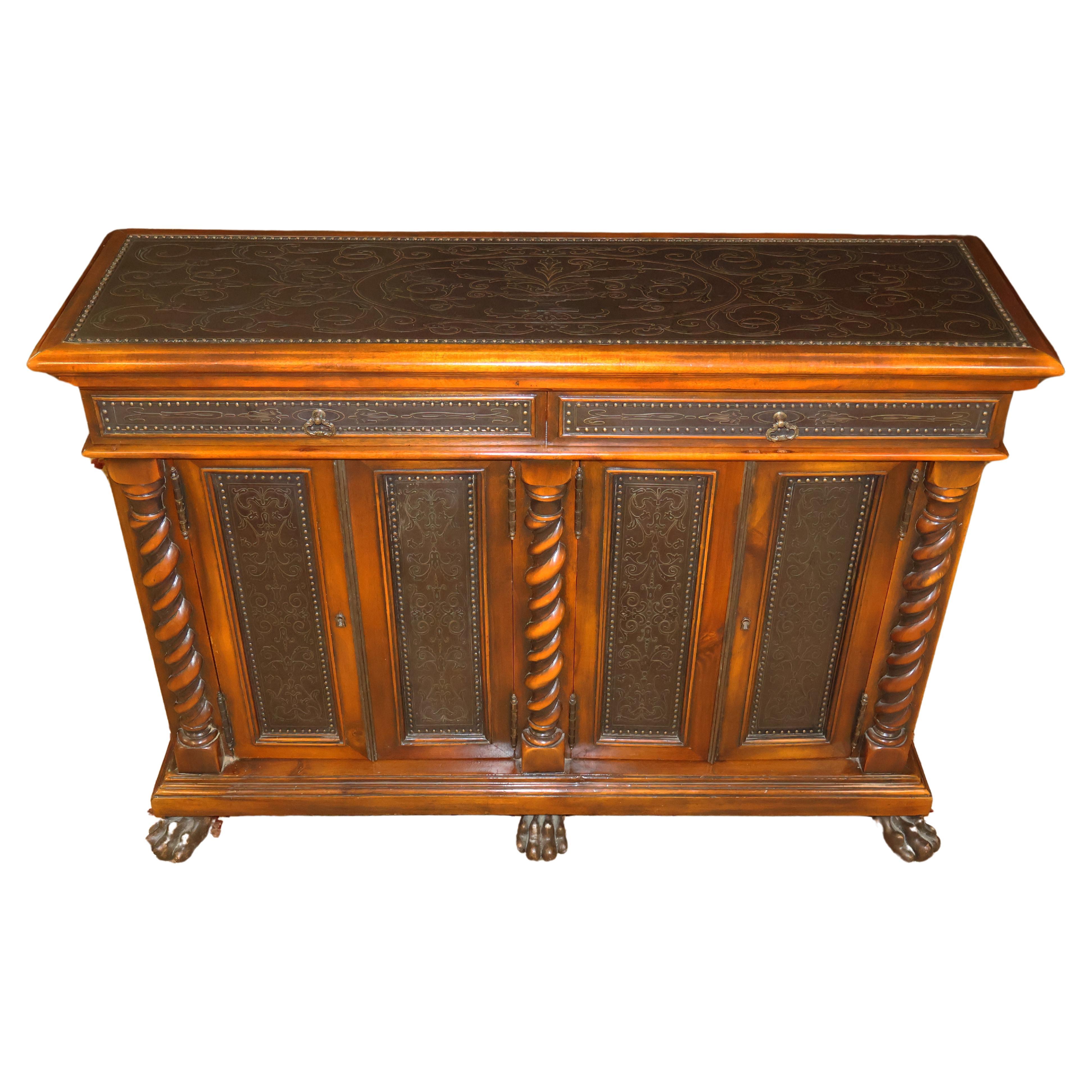 Theodore Alexander Armoury Collection Metal & Mahogany Server Sideboard Console For Sale