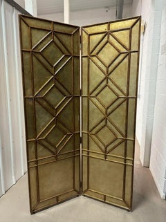 Theodore Alexander Attributed Two Panel Diamond Pattern Gold Leaf Screen
