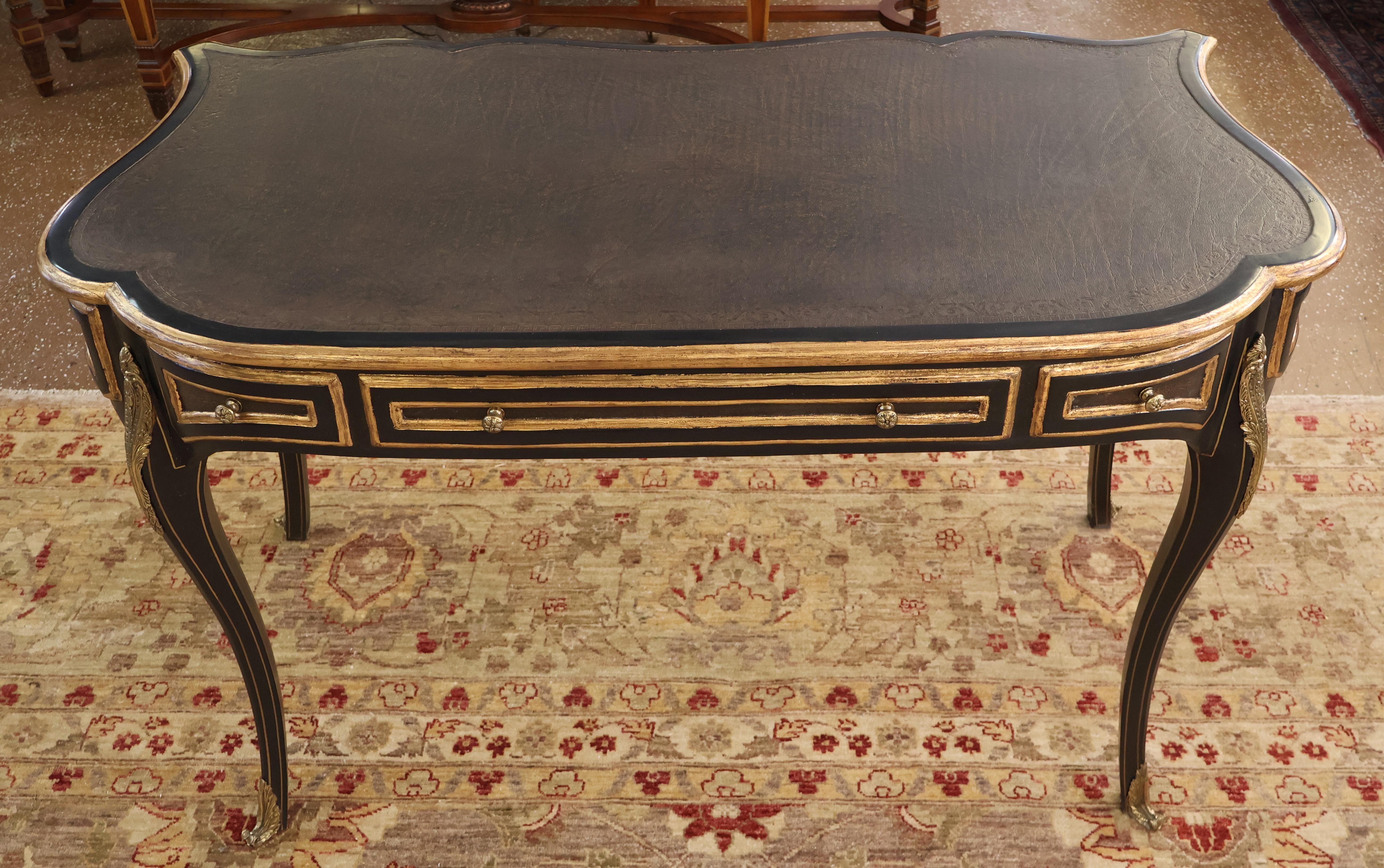 Theodore Alexander Escritorio con Silla y Tapa de Cuero Estilo Luis XVI Francés Negro 6